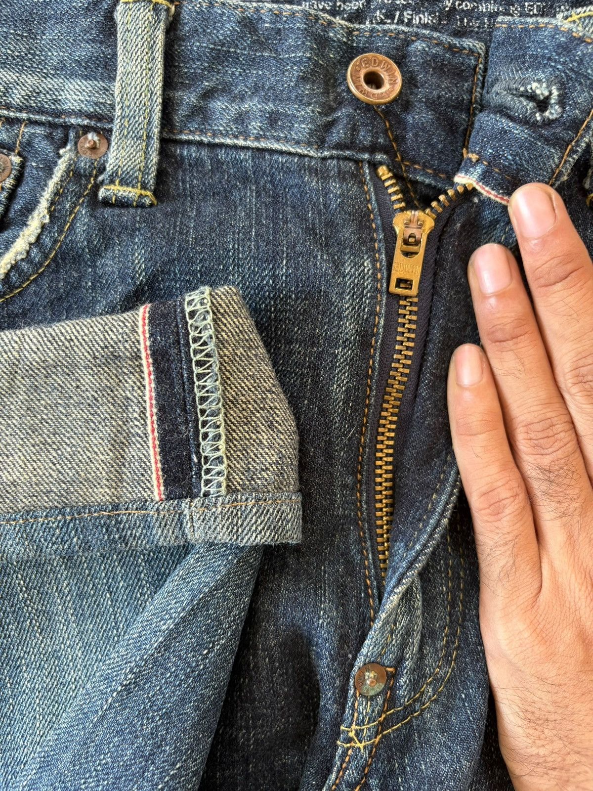 Edwin Vintage Edwin 505 Selvedge Distressed Baggy Heavy Jeans Size US 33 - 4 Thumbnail