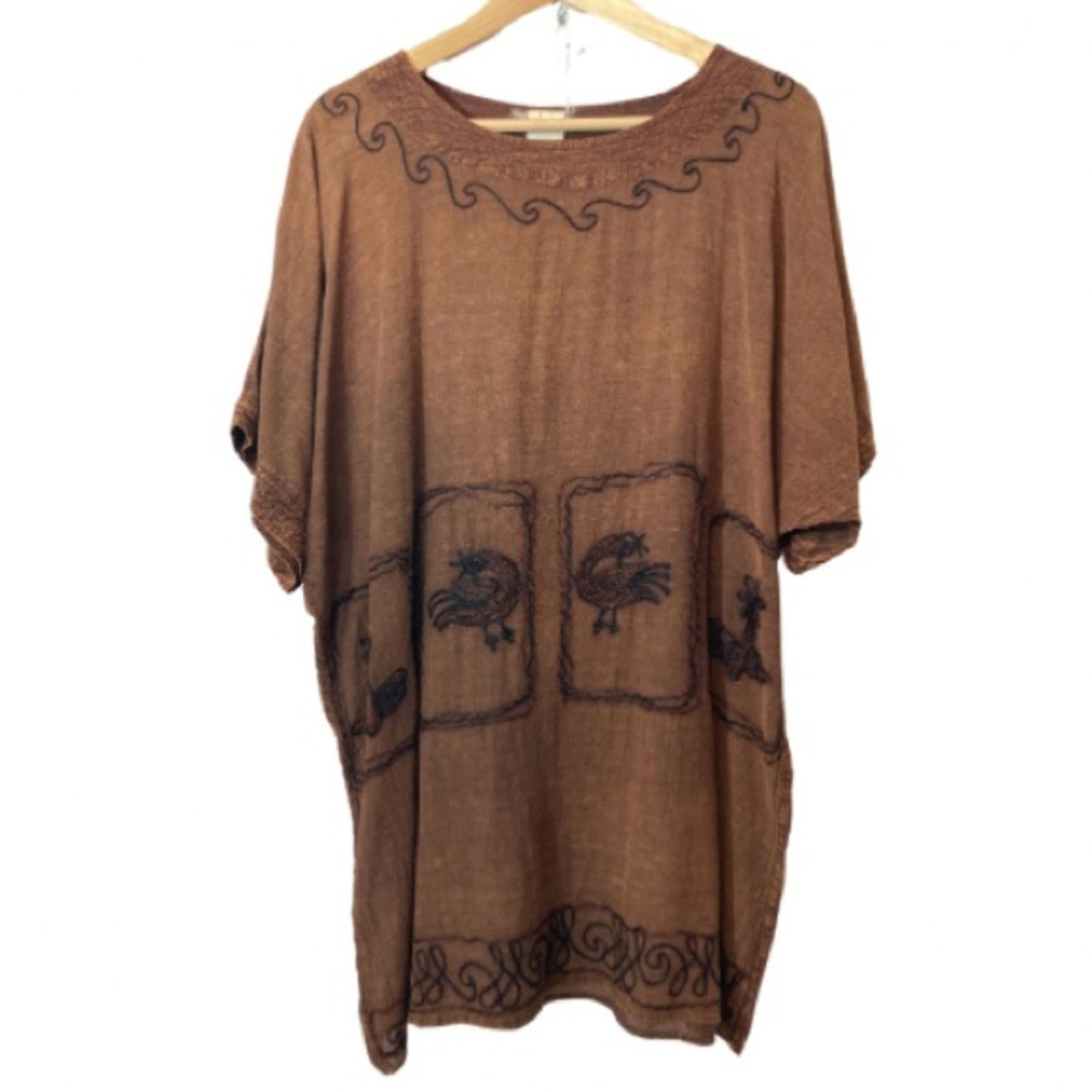 Vintage Vintage! Indonesian Embroidered Brown Tunic Shirt Top Size M / US 6-8 / IT 42-44 - 1 Thumbnail