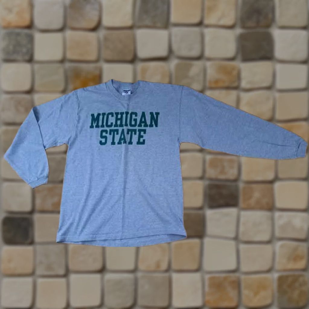 Jerzees VINTAGE Michigan State Spartans Long Sleeve T-Shirt L Jerzees Gray Unisex Adults Basketball Shirt Men Women Size US L / EU 52-54 / 3 - 1 Thumbnail