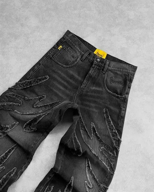 Japanese Brand Mayuko x moto Street Retro Raw Edge Embroidery Baggy Jeans Size US 32 / EU 48 - 3 Thumbnail