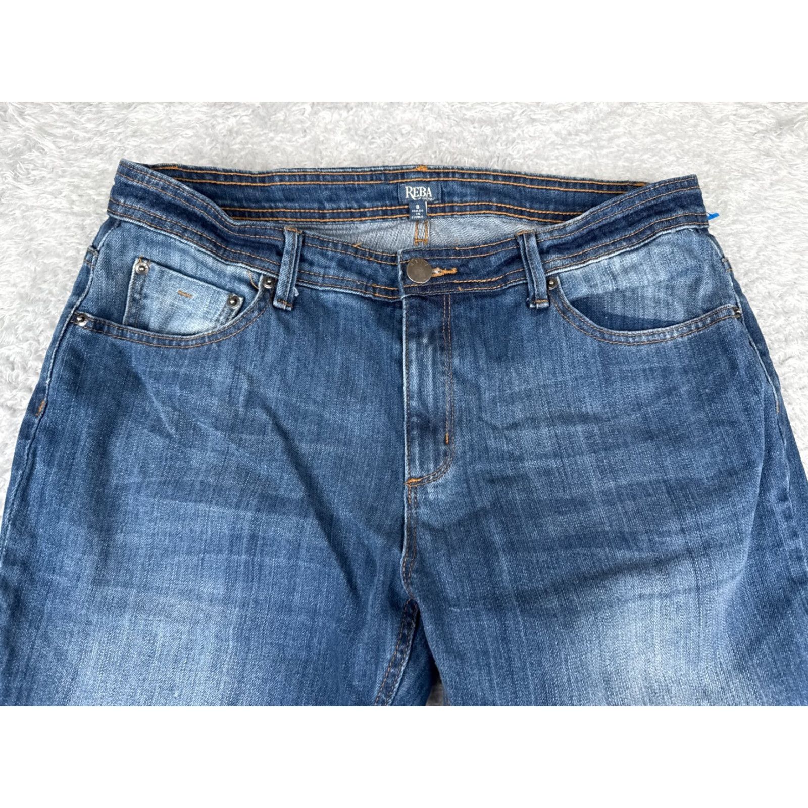Denime Reba Jeans Womens 8 Blue Denim Bootcut Mid Rise 30x31 Cotton 5-Pocket Distressed Zipper Cowboy Southwestern Designer Tank? Size 30" / US 8 / IT 44 - 4 Thumbnail