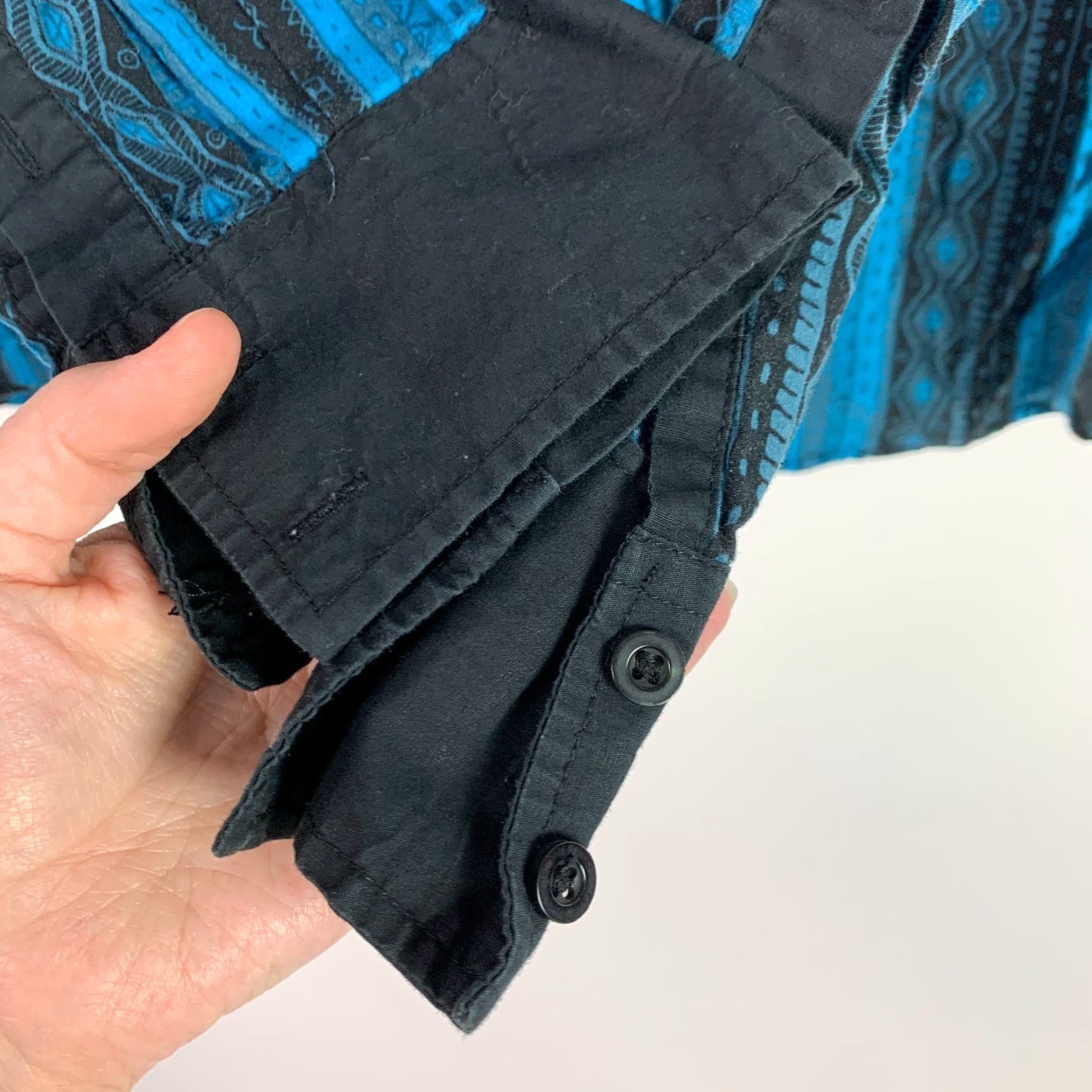 Vintage El General Y2K Western Cowboy Rodeo Button-Front Shirt 2XL Blue Black Long Sleeve Geometric Embroidered Mens Size US XXL / EU 58 / 5 - 7 Thumbnail