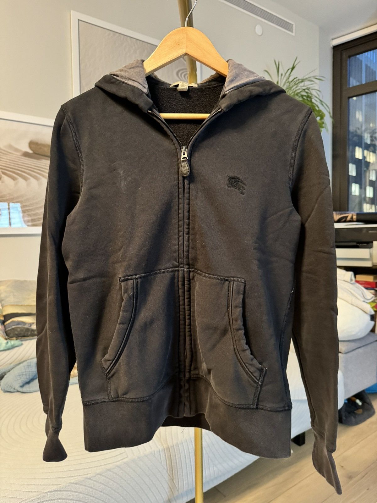 image of Black Burberry Brit Zip-Up Hoodie, Men's (Size Small)