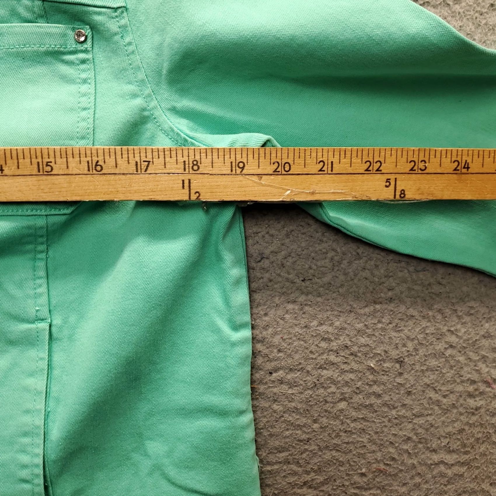 Vintage Belle by Kim Gravel Green Denim Jacket Womens S Collarless Silver Buttons Size S / US 4 / IT 40 - 4 Thumbnail