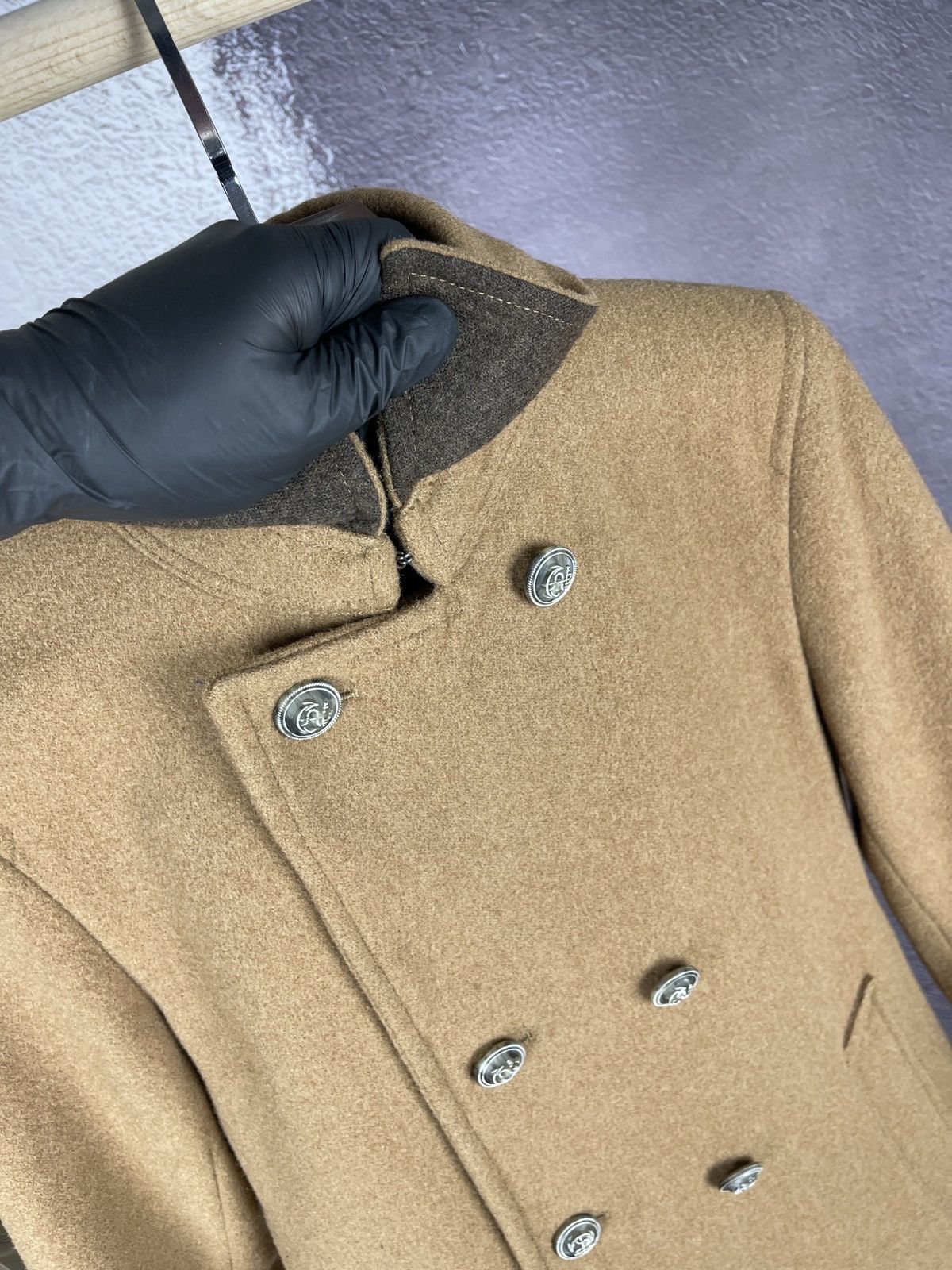 Japanese Brand Takeo Kikuchi Tokyo beige double breasted wool pea coat Size US L / EU 52-54 / 3 - 9 Thumbnail