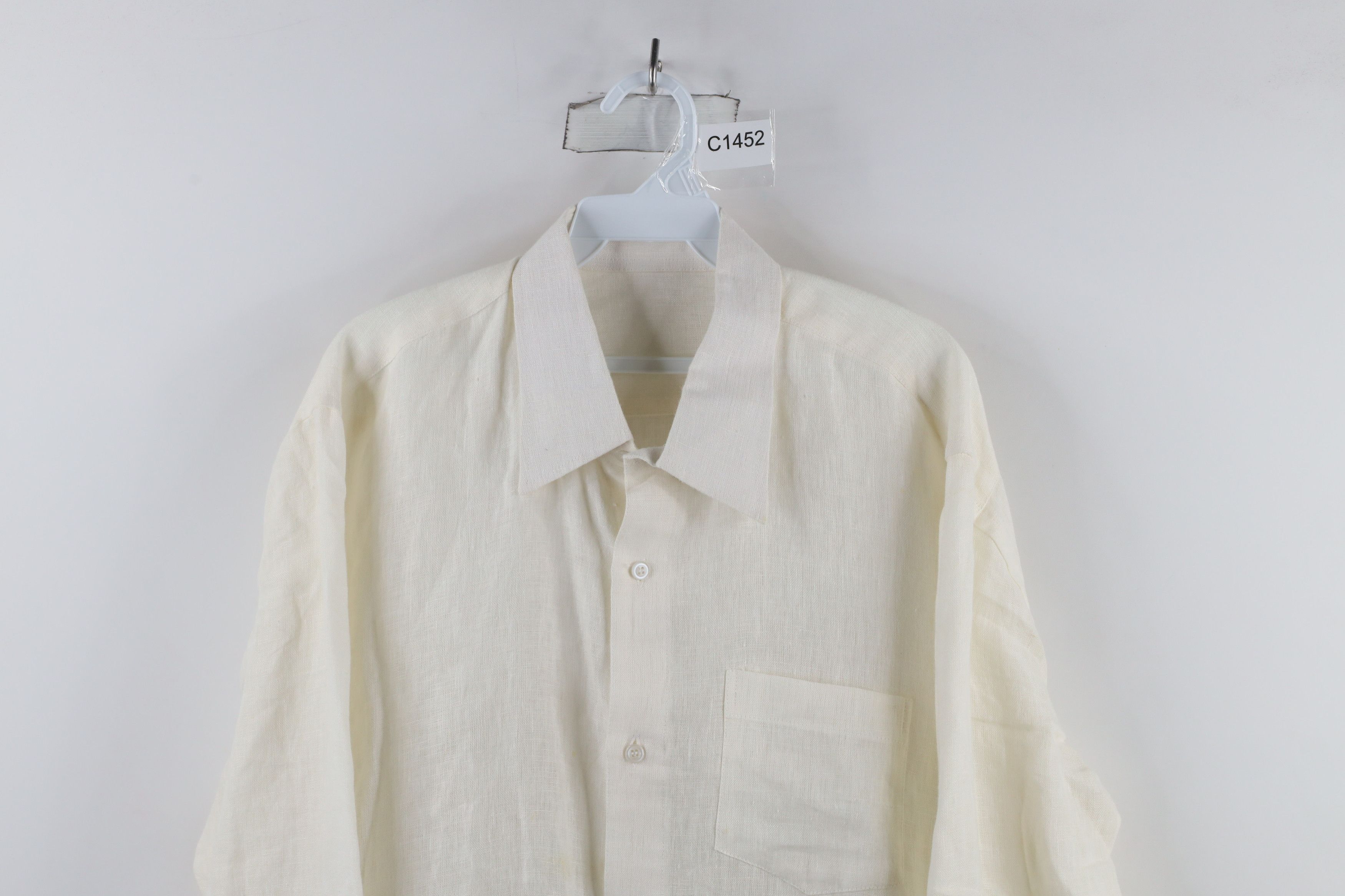 Vintage Vintage 90s Streetwear Linen Collared Button Shirt Cream Size US XL / EU 56 / 4 - 2 Thumbnail