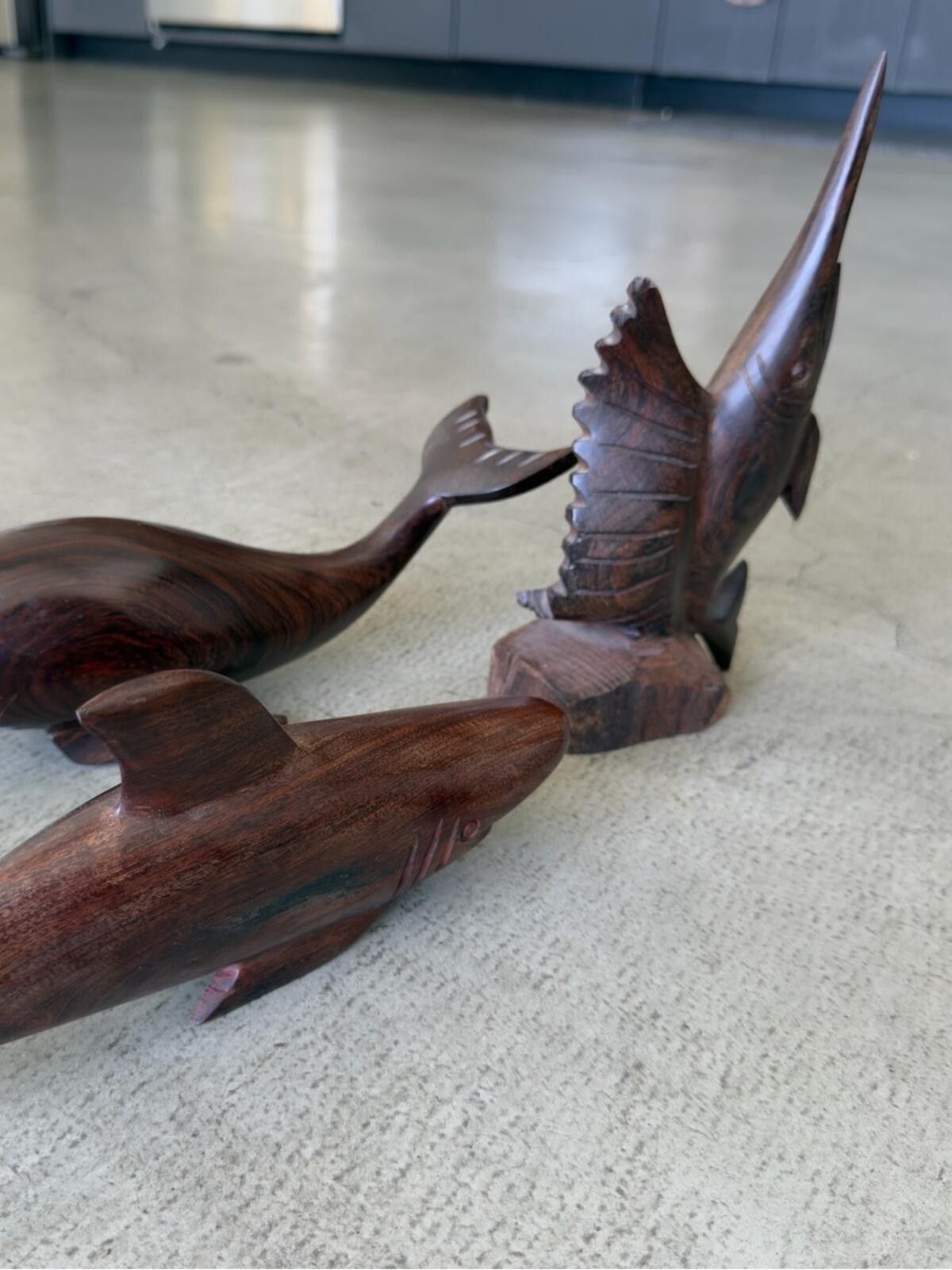 Other Hand Carved Wood Set / Coastal Decor / Shark Whale Marlin Size ONE SIZE - 4 Thumbnail