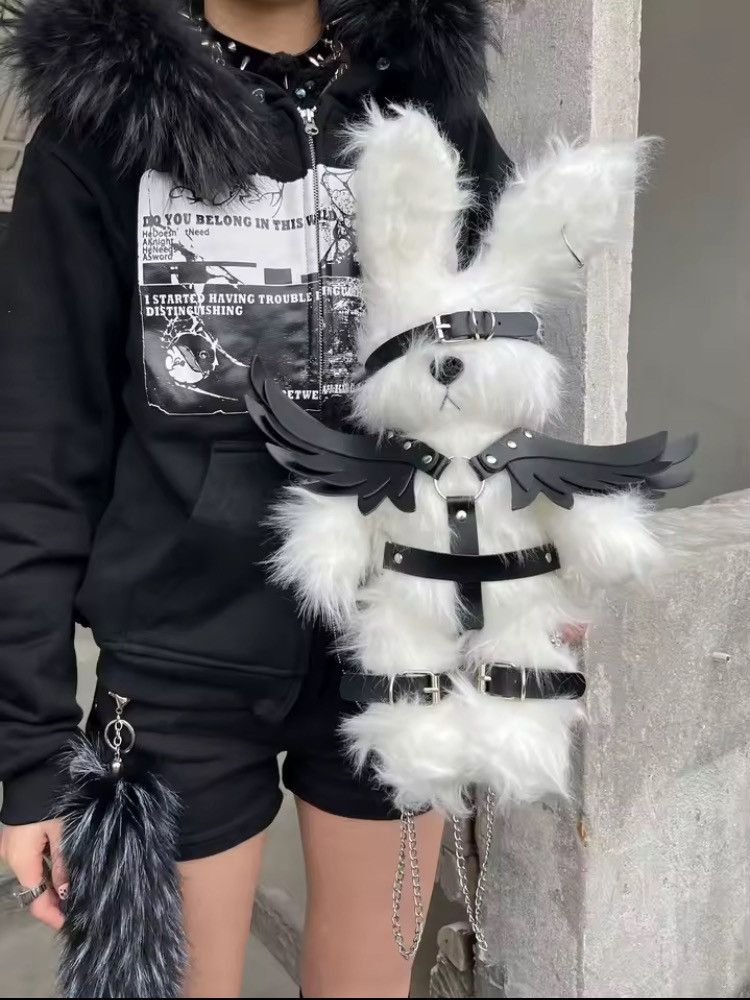 Other Y2K Gothic Lolita Rabbit Ear Backpack – Handmade Plush Wings Size ONE SIZE - 6 Thumbnail