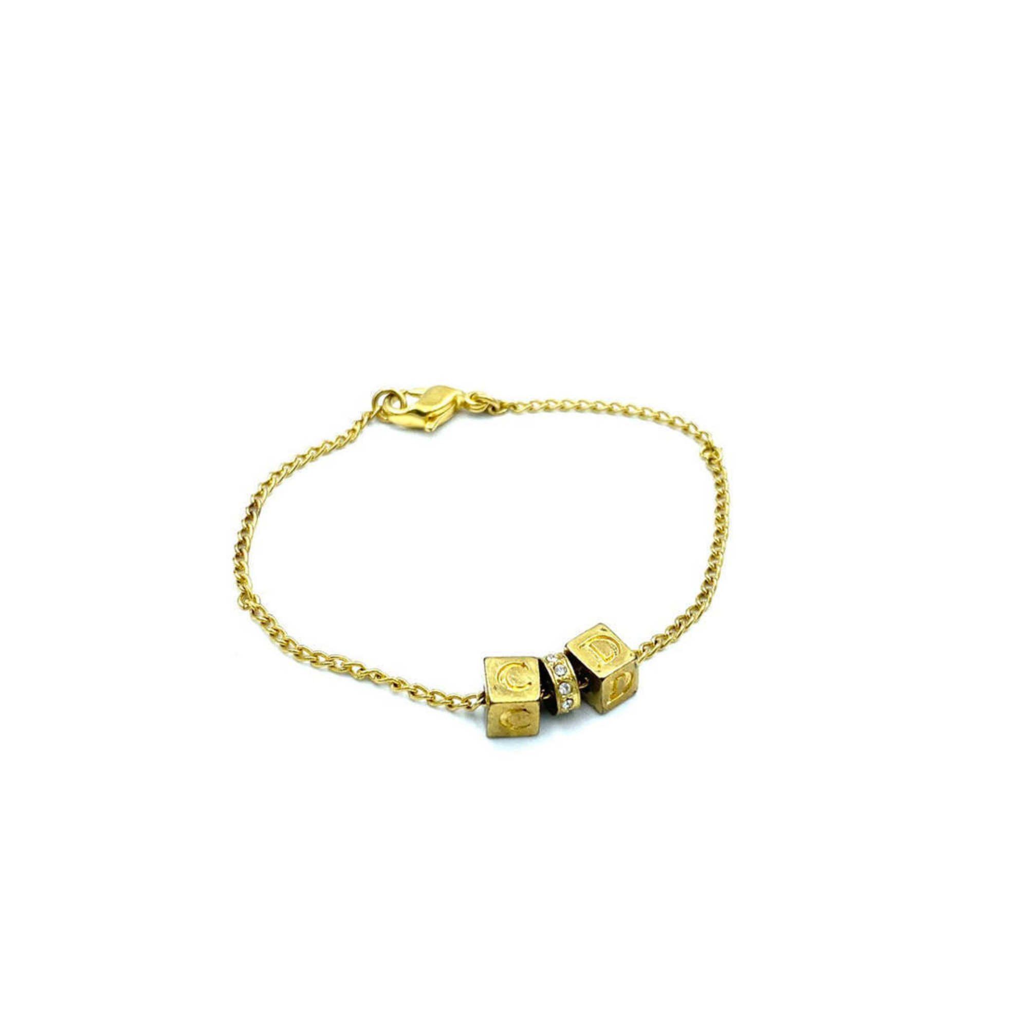 image of Christian Dior Vintage Cd Logo Dice Motif Chain Accessory Bracelet Gold, Women's