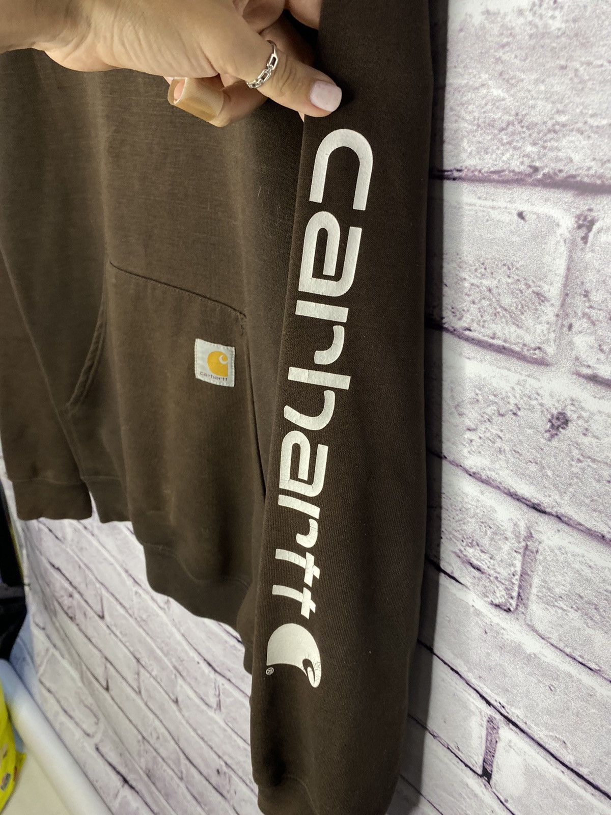 Carhartt Men's brown Carhartt overprint logo hoodie distressed Size US S / EU 44-46 / 1 - 3 Thumbnail