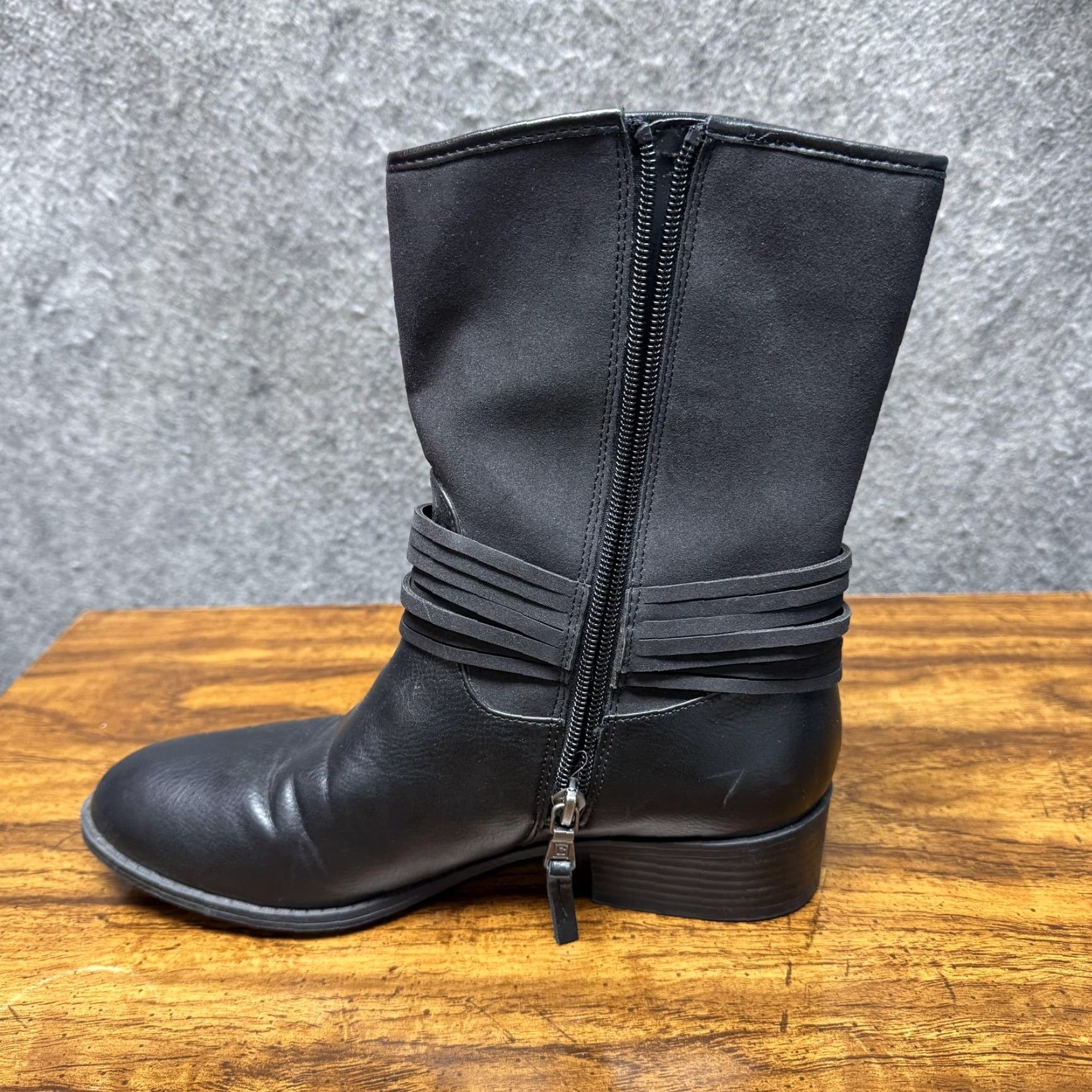 Chaps Chaps Gari Boots Womens 8 Black Mid Calf Riding Strap Buckle Zip Low Heel Size US 8 / IT 38 - 6 Thumbnail
