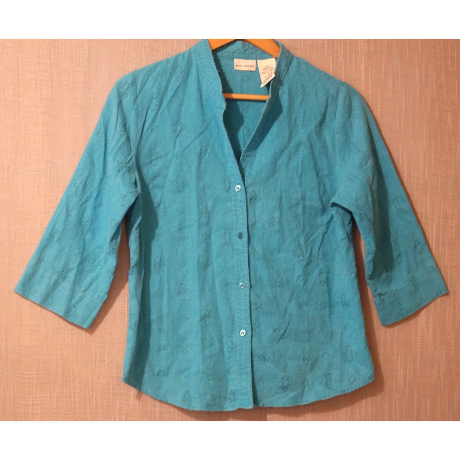 Vintage White Stag Linen Blend Shirt Button Front Teal Womens M Size M / US 6-8 / IT 42-44 - 2 Thumbnail