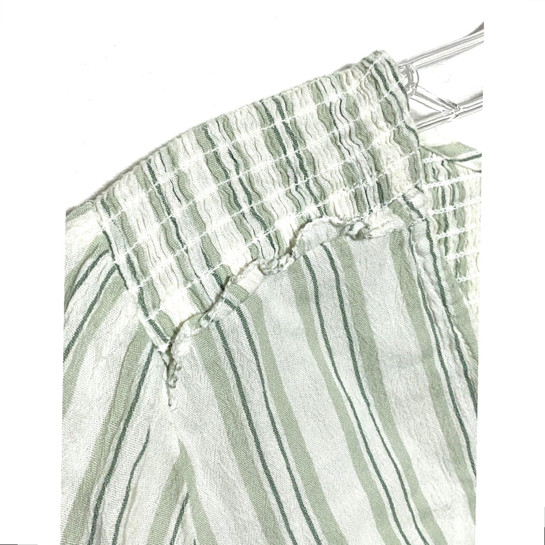 Abercrombie & Fitch Abercrombie V Neck Blouse Womens S Green Striped Smocked Ruffles Boho Festival Shirt Size S / US 4 / IT 40 - 5 Thumbnail