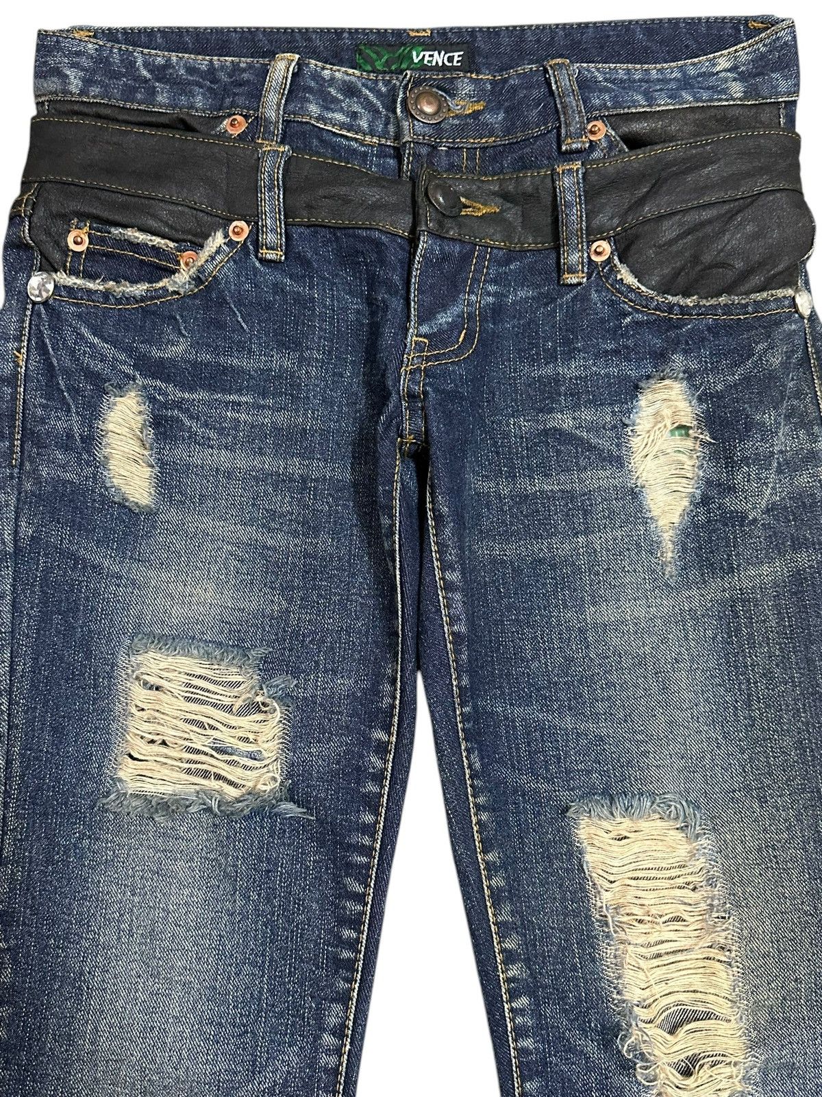If Six Was Nine Vintage Japanese Brand Double Waist Distressed Flare Jeans Size US 28 / EU 44 - 3 Thumbnail