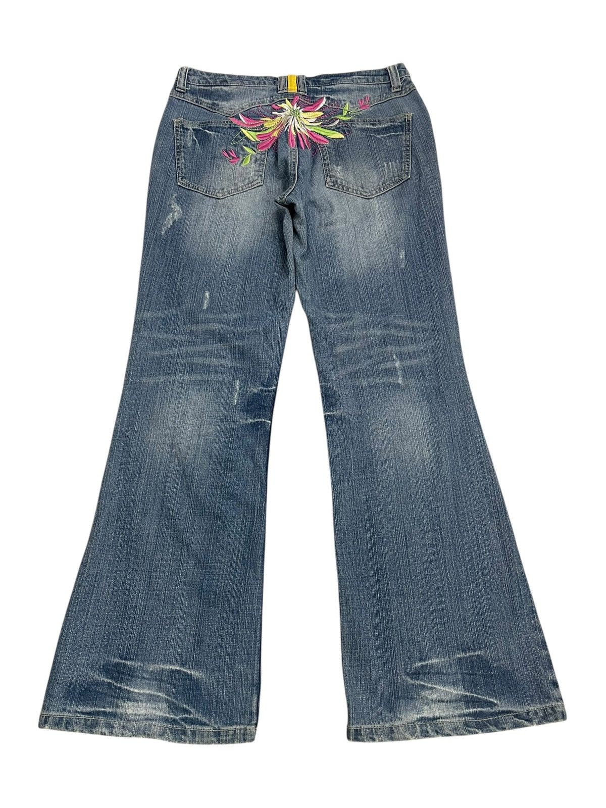 Japanese Brand Sick Flare Embroidery Red Pepper Motive Whisker Distressed Size US 30 / EU 46 - 1 Thumbnail