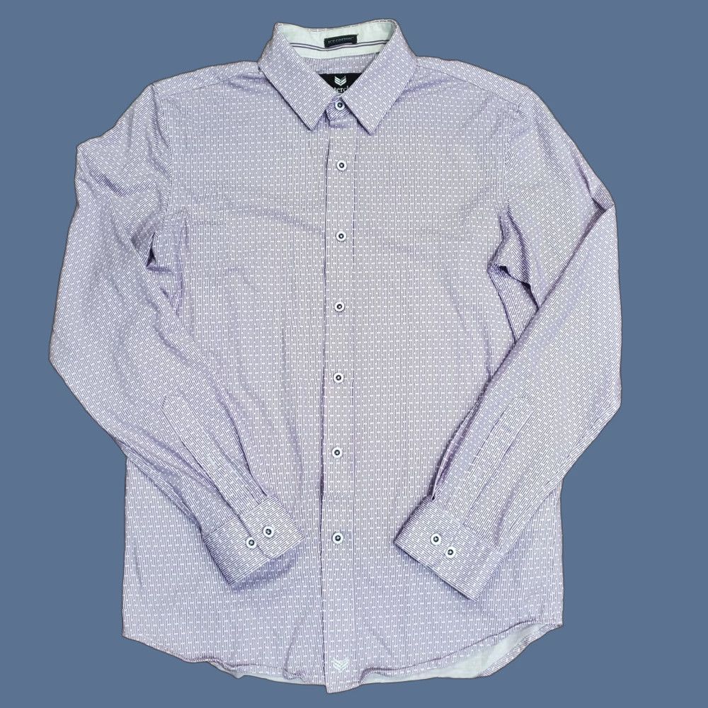 Vintage Buttercloth Shirt Mens M Purple Geometric Slim Fit Long Sleeve Dress Shirt Size 40R - 1 Thumbnail