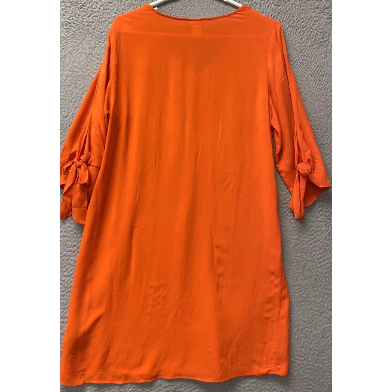 Vintage HM Dress Women Knee Length Orange Size 4 Long Sleeve Round Neck Casual Viscose Logo 114-33 Size S / US 4 / IT 40 - 6 Thumbnail