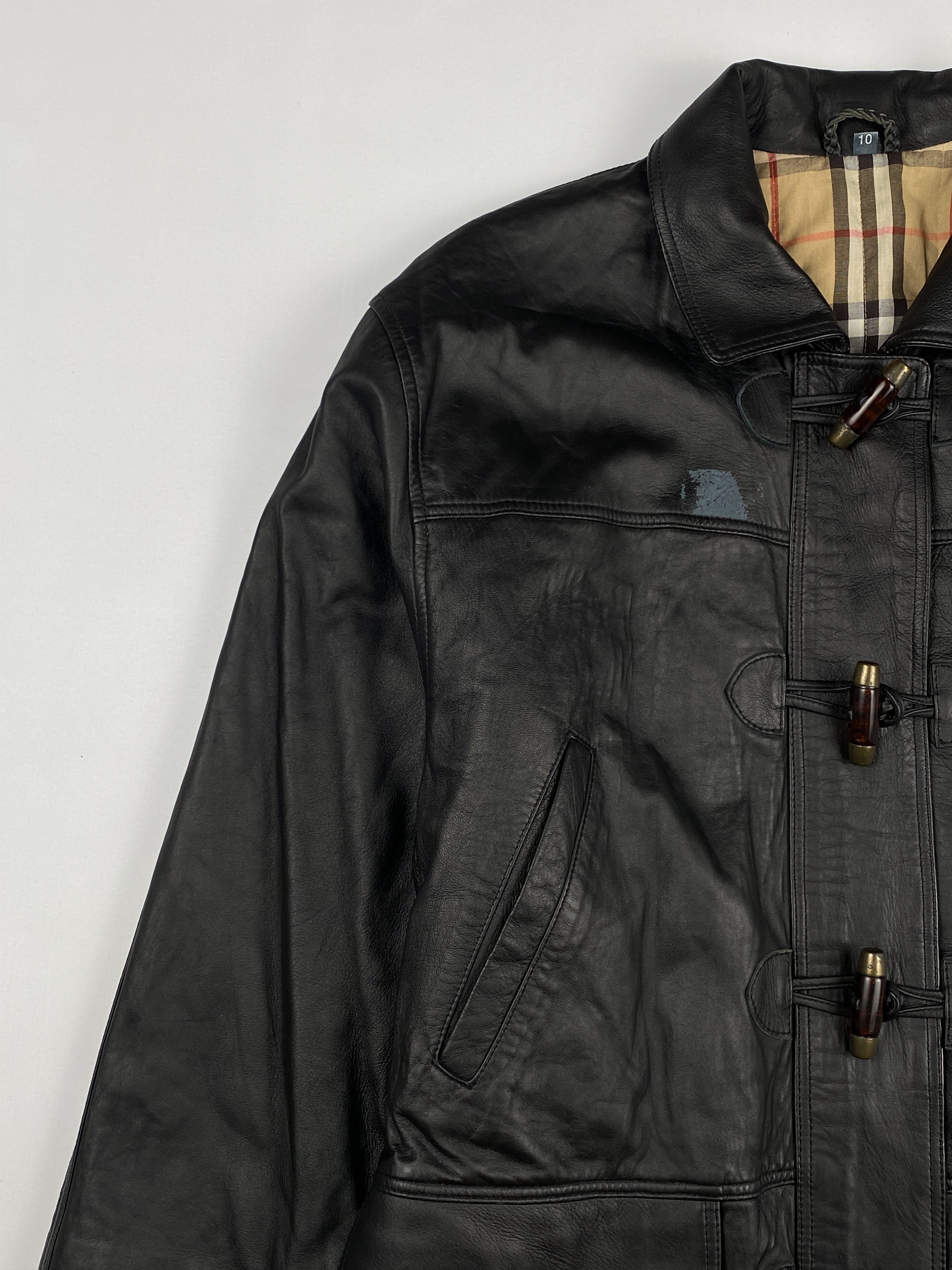 Burberry Vintage Duffle Coat Nova Check Leather Jacket Size M / US 6-8 / IT 42-44 - 6 Thumbnail