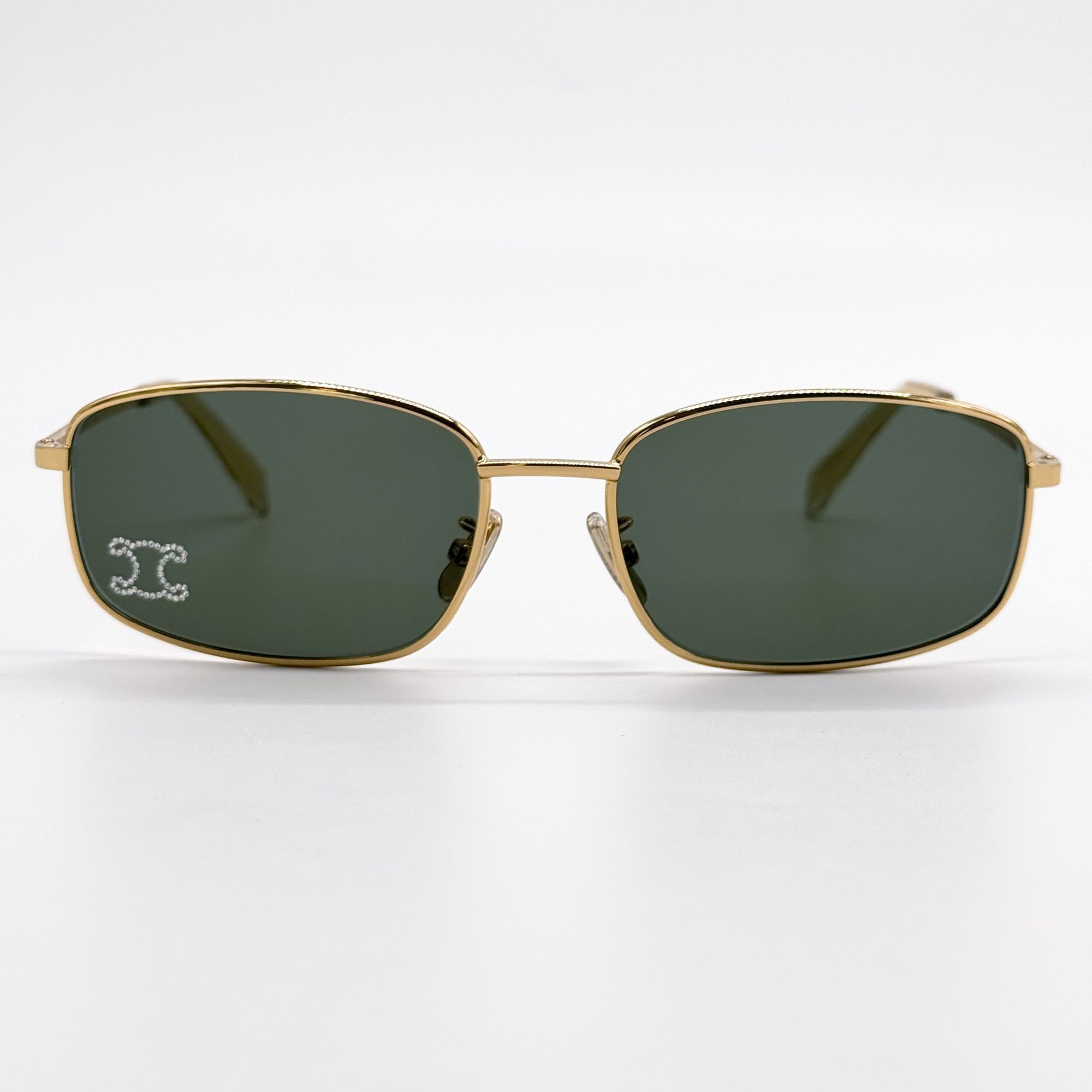 NEW CL40285U 30N CELINE SUNGLASSES SQUARE GOLD GREEN EYEWEAR