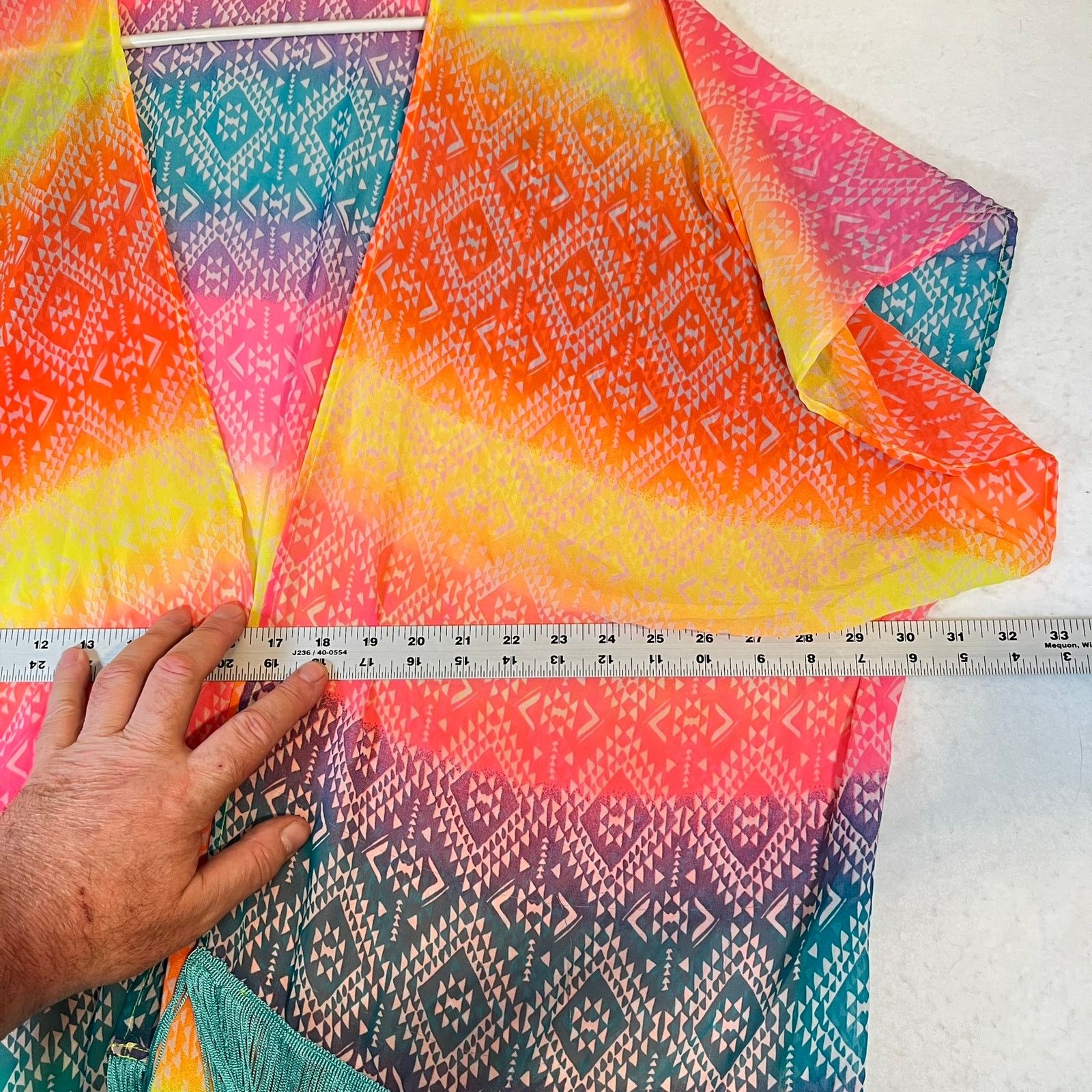 Ocean Pacific OP Beach Cover-Up L 11-13 Boho Florescent Hues Fringed Hem Size L / US 10 / IT 46 - 7 Thumbnail