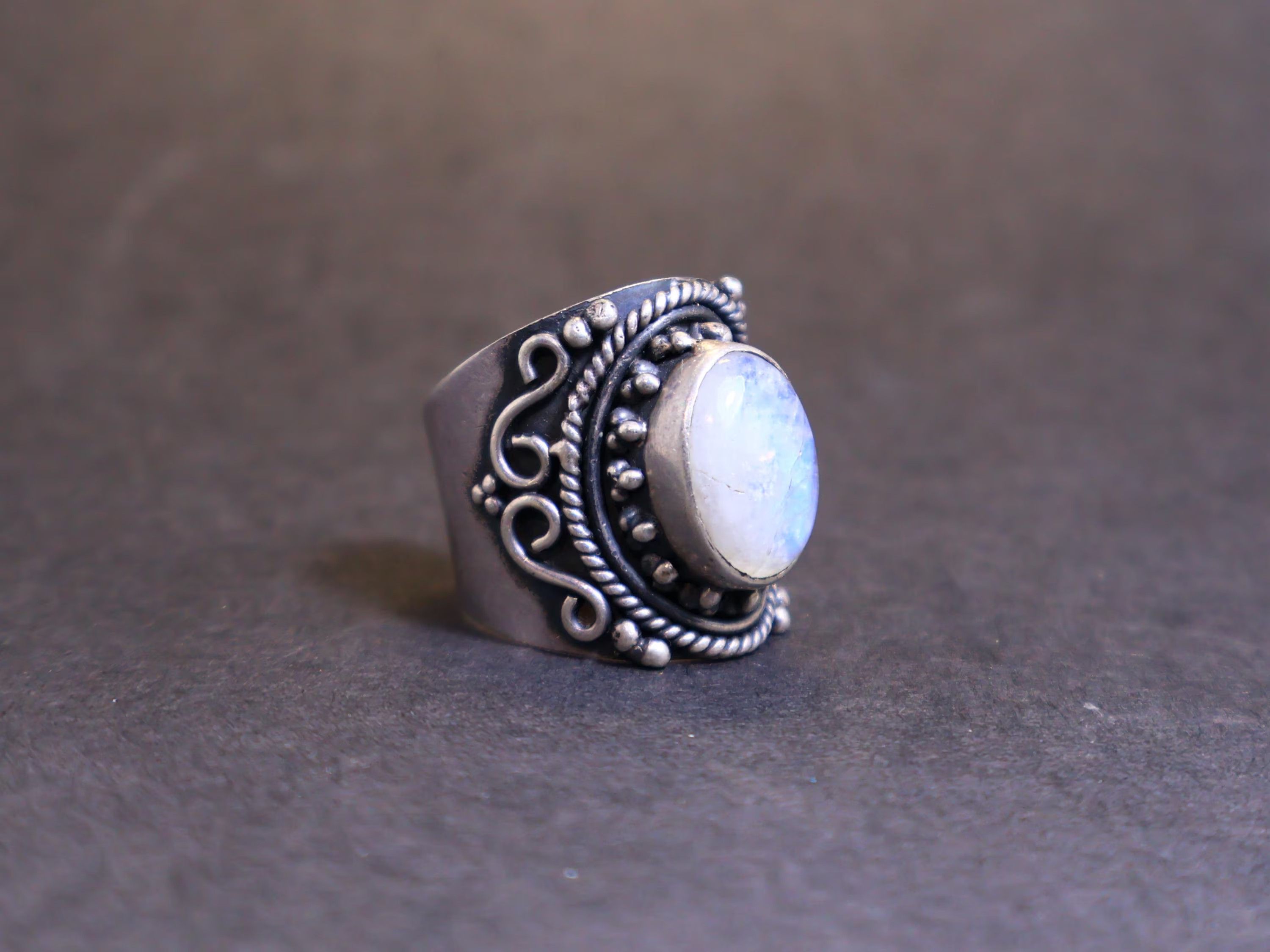 Handmade Moonstone Ring, Wide Band Ring, 925 Silver Ring, Blue Stone, Size ONE SIZE - 3 Thumbnail