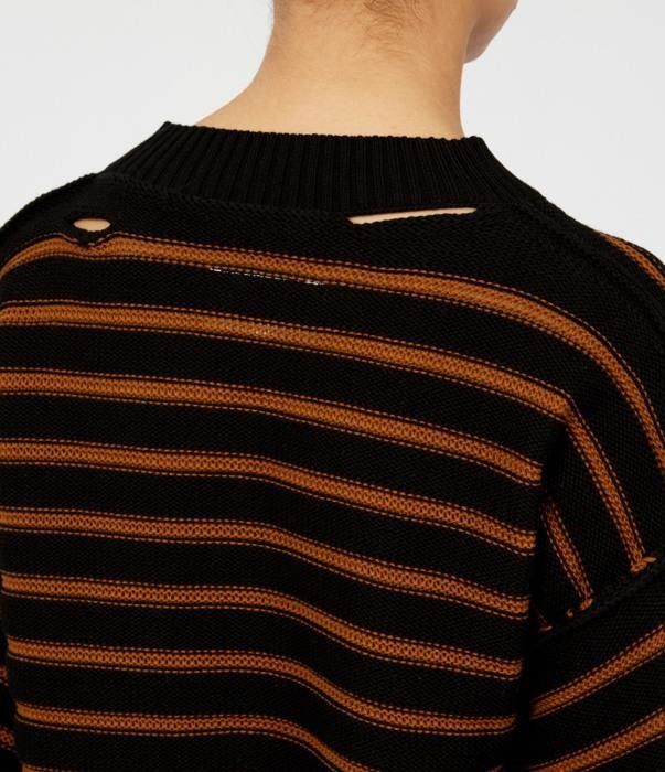 Maison Margiela o1bcso1str0426 MM Striped Knit Cardigan in Black/Brown Size S / US 4 / IT 40 - 4 Thumbnail