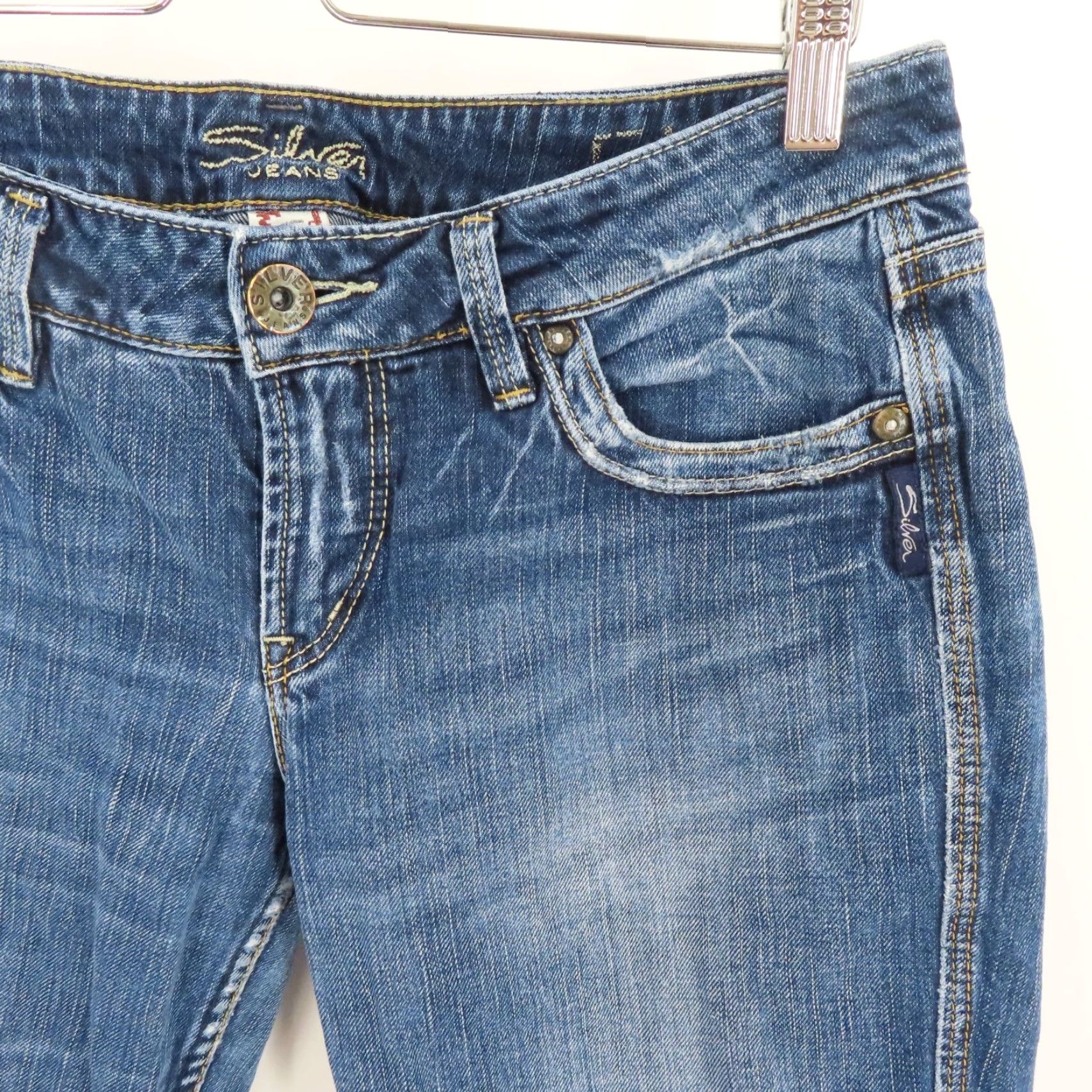 Silver Jeans Co. Silver Jeans 5 Eden Cut Off Bermuda Denim Shorts Distressed Blue Pockets Womens Size 27" / US 4 / IT 40 - 3 Thumbnail