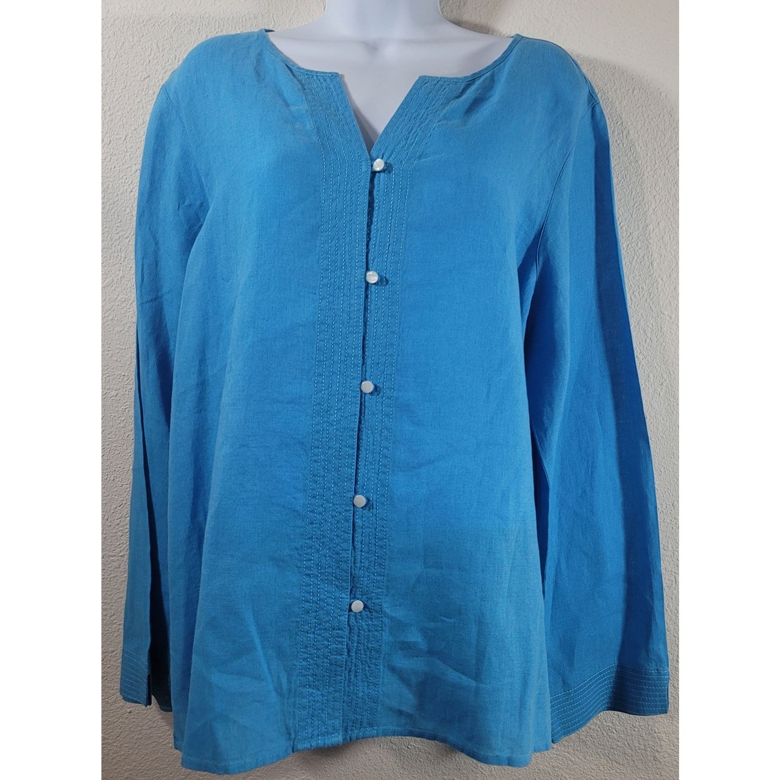 Other Liz Claiborne Lizwear Blue Button Up Collarless Top XL Size XL / US 12-14 / IT 48-50 - 1 Thumbnail