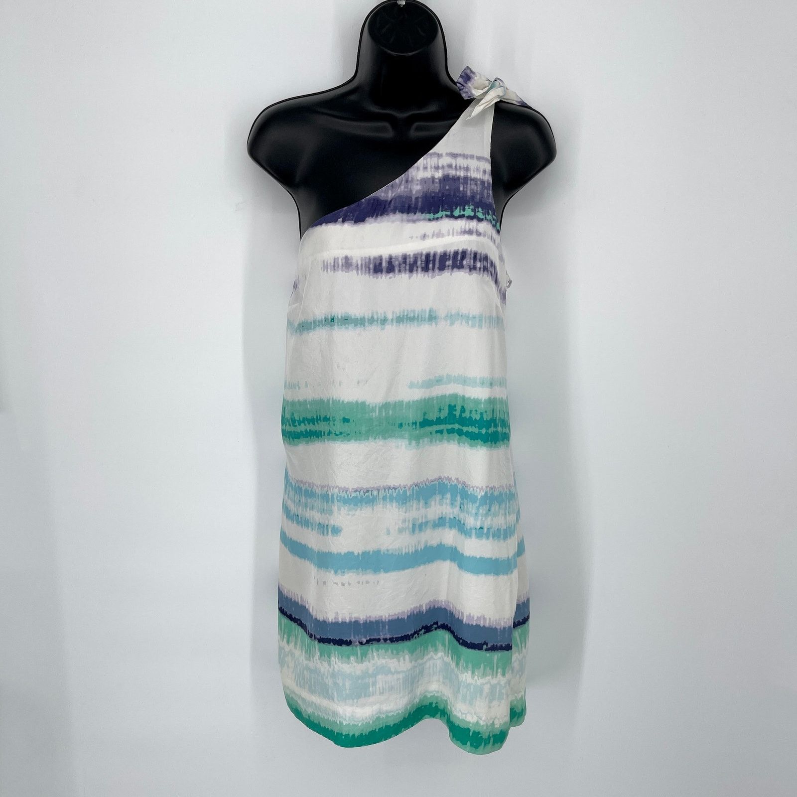 Banana Republic Silk Stripes One Shoulder Mini Dress Size 14 in Blue, Women's