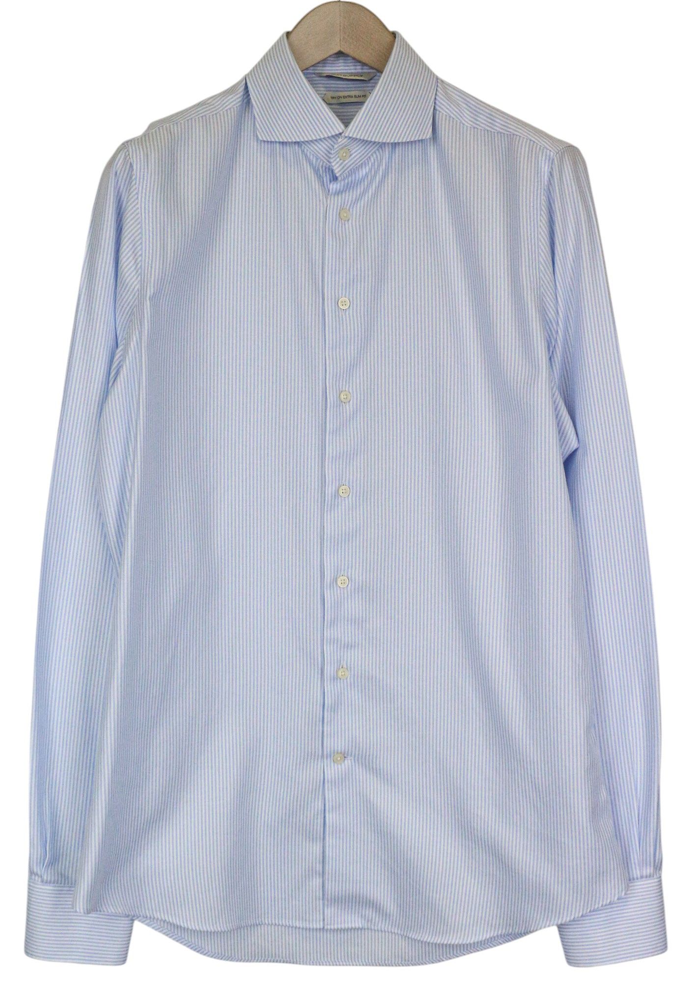 Suitsupply 41L/16L Extra Slim Blue Cotton Stripe Shirt 79183 Size 42L - 10 Thumbnail