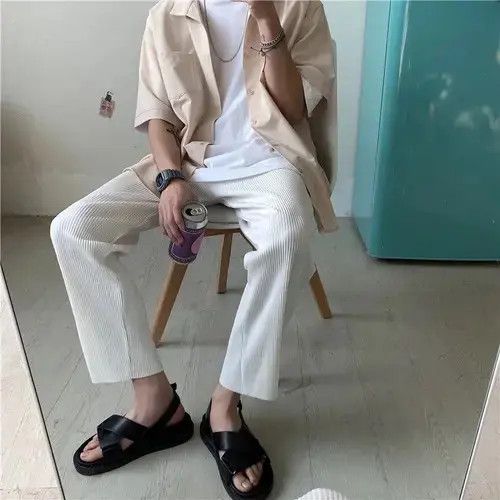 Vintage Pleated Straight Pants, Elastic Waist Size US 28 / EU 44 - 2 Thumbnail