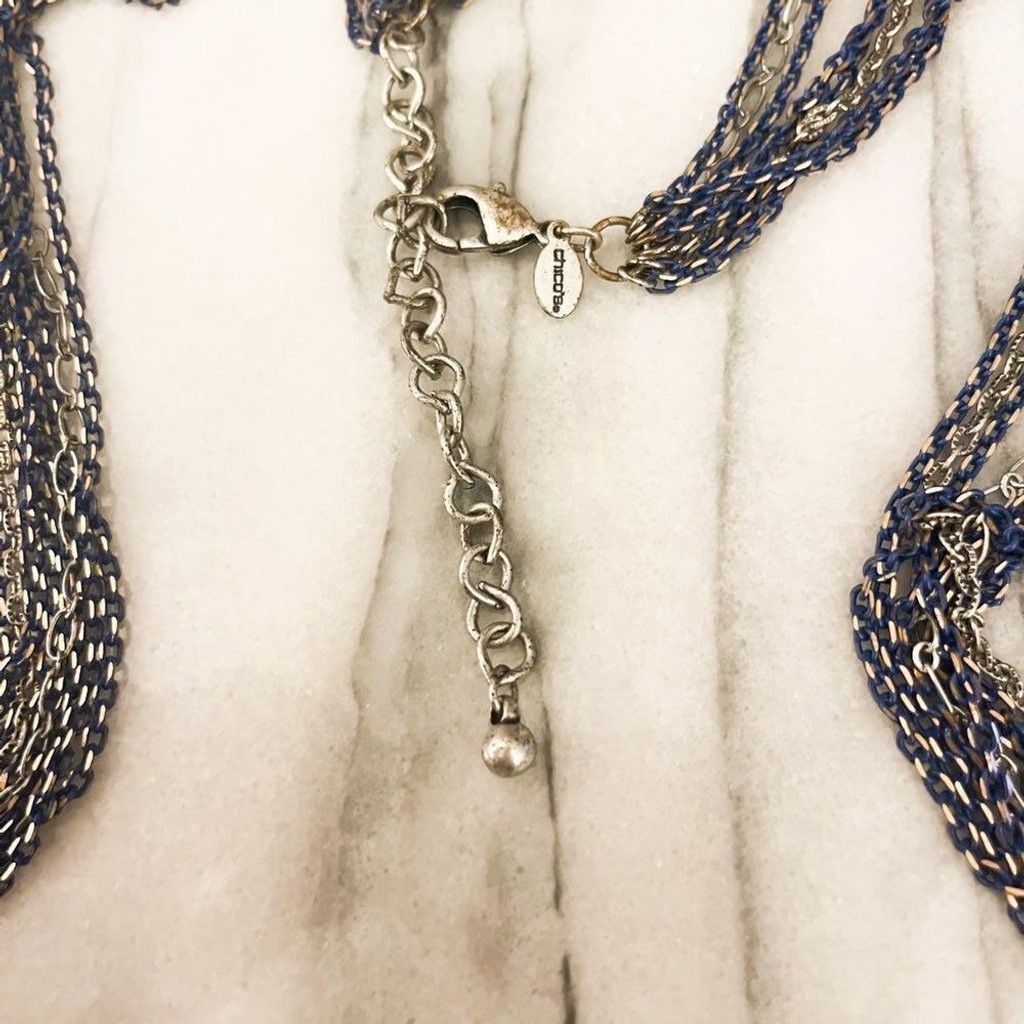 Chicos Chico's Necklace Blue Silver Chain Multilayer Statement Long Size ONE SIZE - 3 Thumbnail