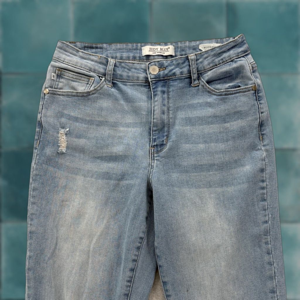 Vintage Judy Blue Jeans Women Boyfriend Fit Distressed Raw Hem Stretch 9/29 Blue Light Wash Regular 29in Inseam 26in Jeans Womens Size 29" - 1 Thumbnail