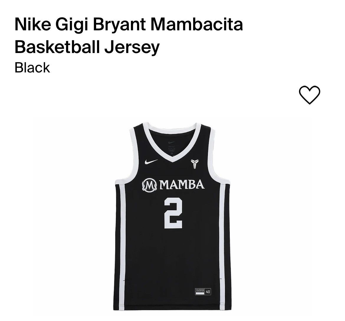 image of Kobe Mentality x Nike Gigi Bryant Mambacita Jersey - Size XL Womens - In Hand in Black, Men's