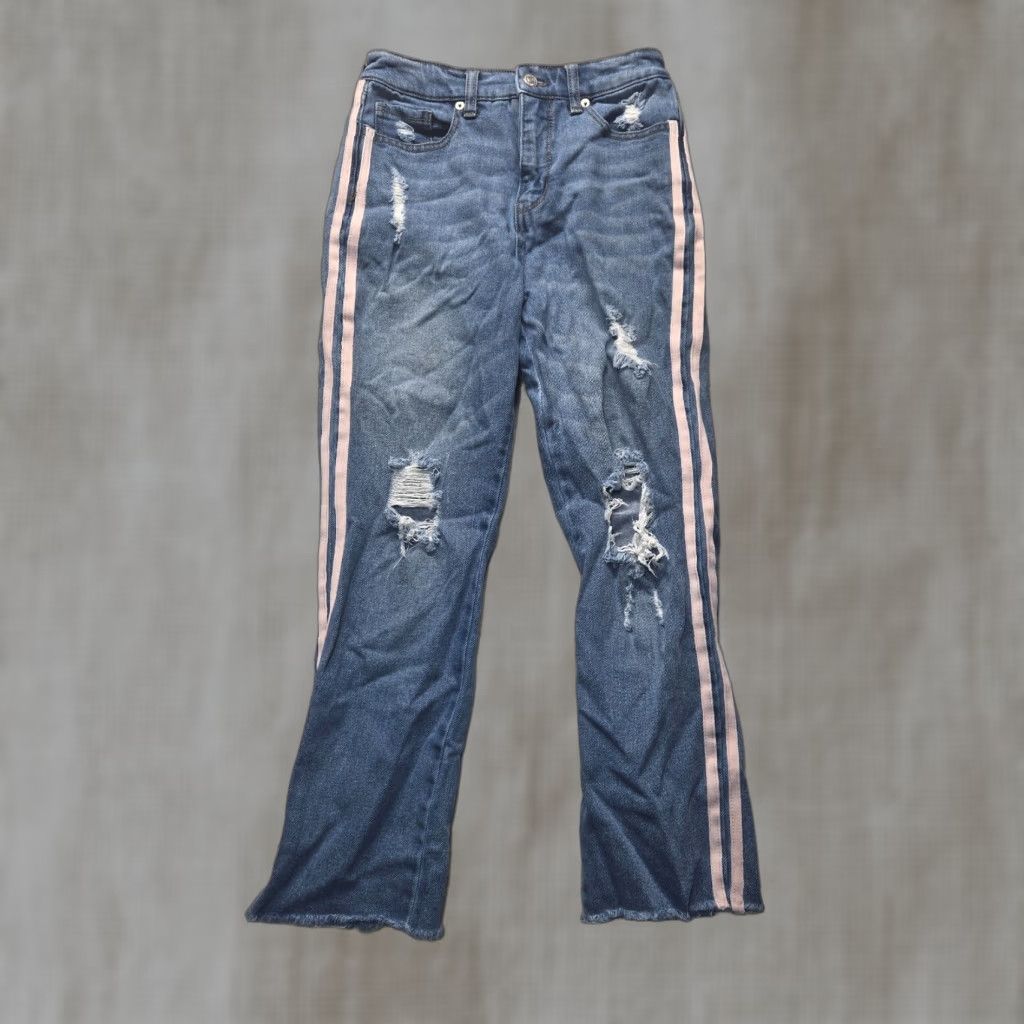 Vintage Wild Fable Jeans Women Dress? No, it's Wild Fable Blue Jeans Pink Stripes Destroyed Denim Pants Adult Women's Size 0 Size 25" / US 0 / IT 36 - 1 Thumbnail