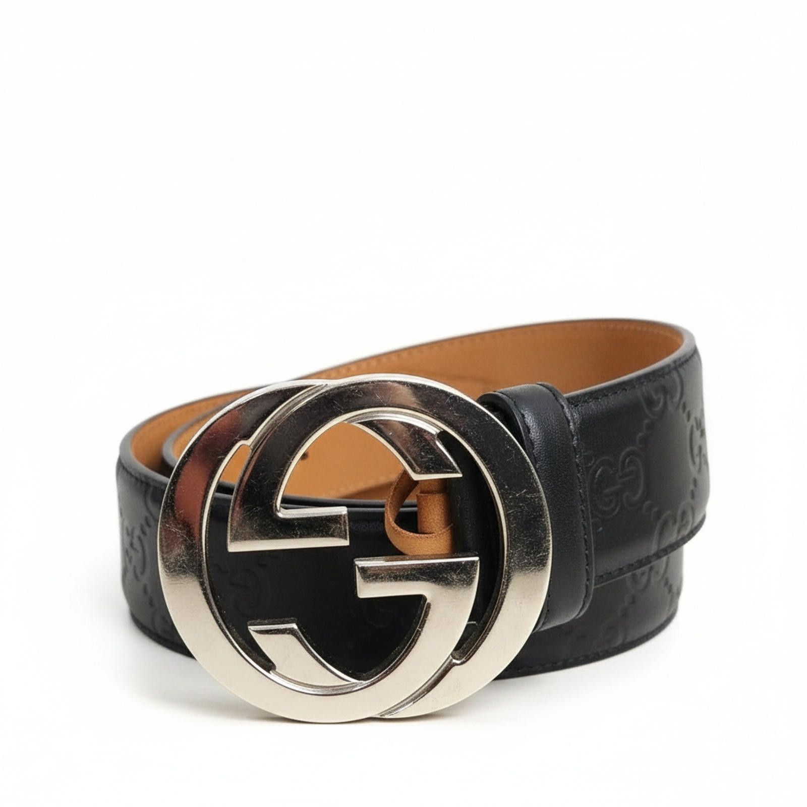 Gucci Gucci - Black Leather Belt Silver GG Buckle Size ONE SIZE - 1 Thumbnail