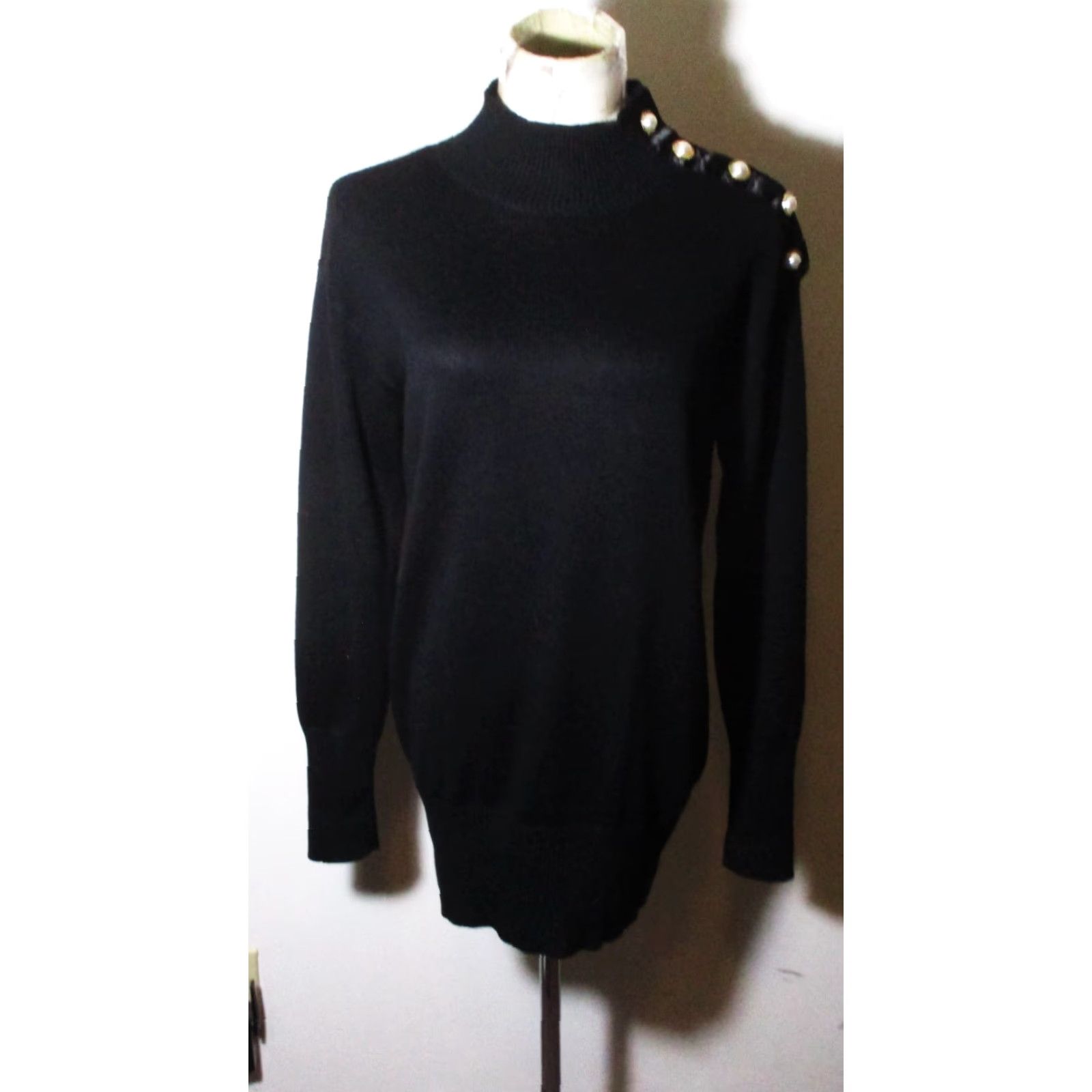 White House Black Market WHITE House BLACK Market Black Wool Blend Mock Sweater Top Women's Size S/P Size S / US 4 / IT 40 - 2 Thumbnail