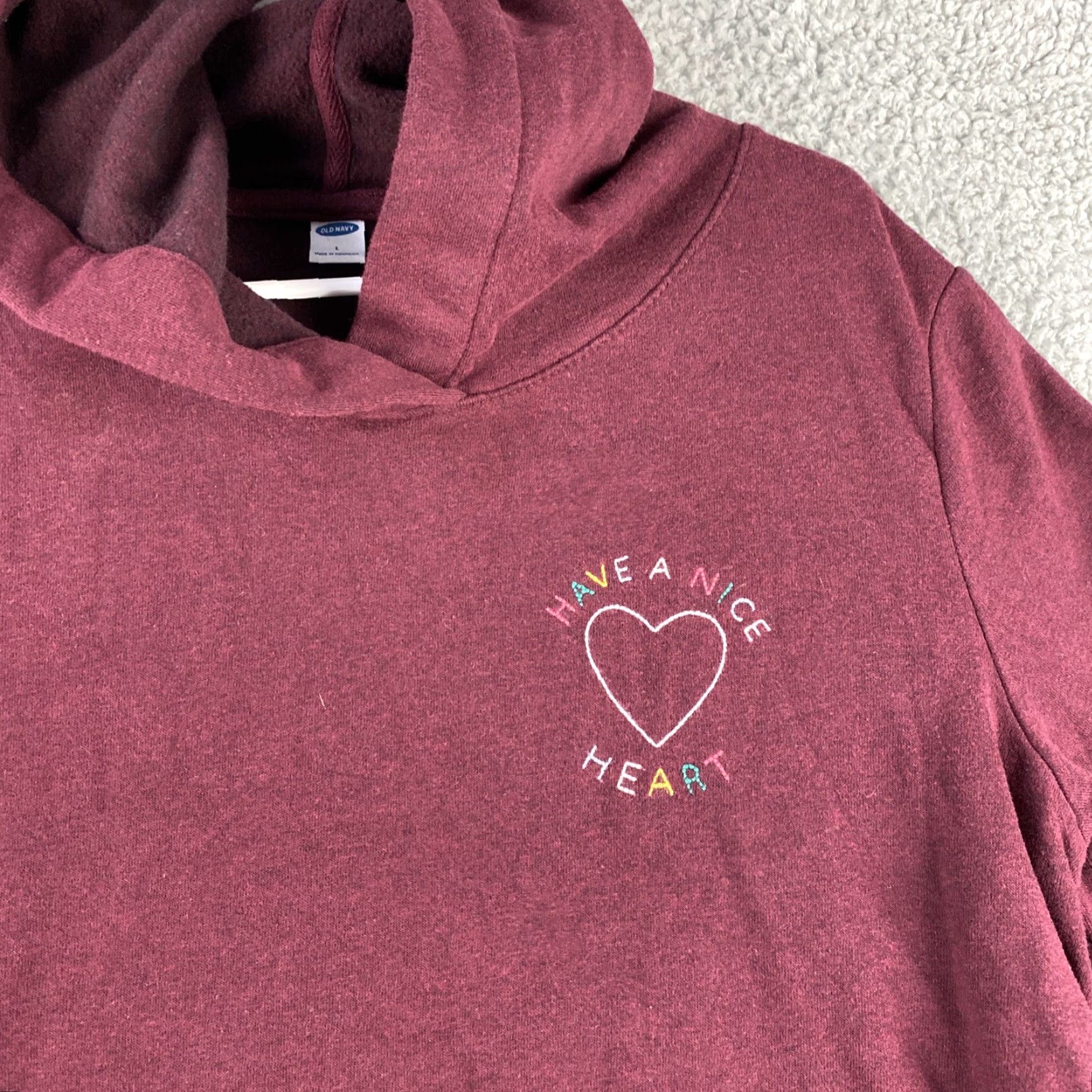 Old Navy Old Navy Women's Athletic Hooded Sweatshirt Sz L Burgundy Fleece Pullover Fall Spring Summer Winter Size L / US 10 / IT 46 - 2 Thumbnail