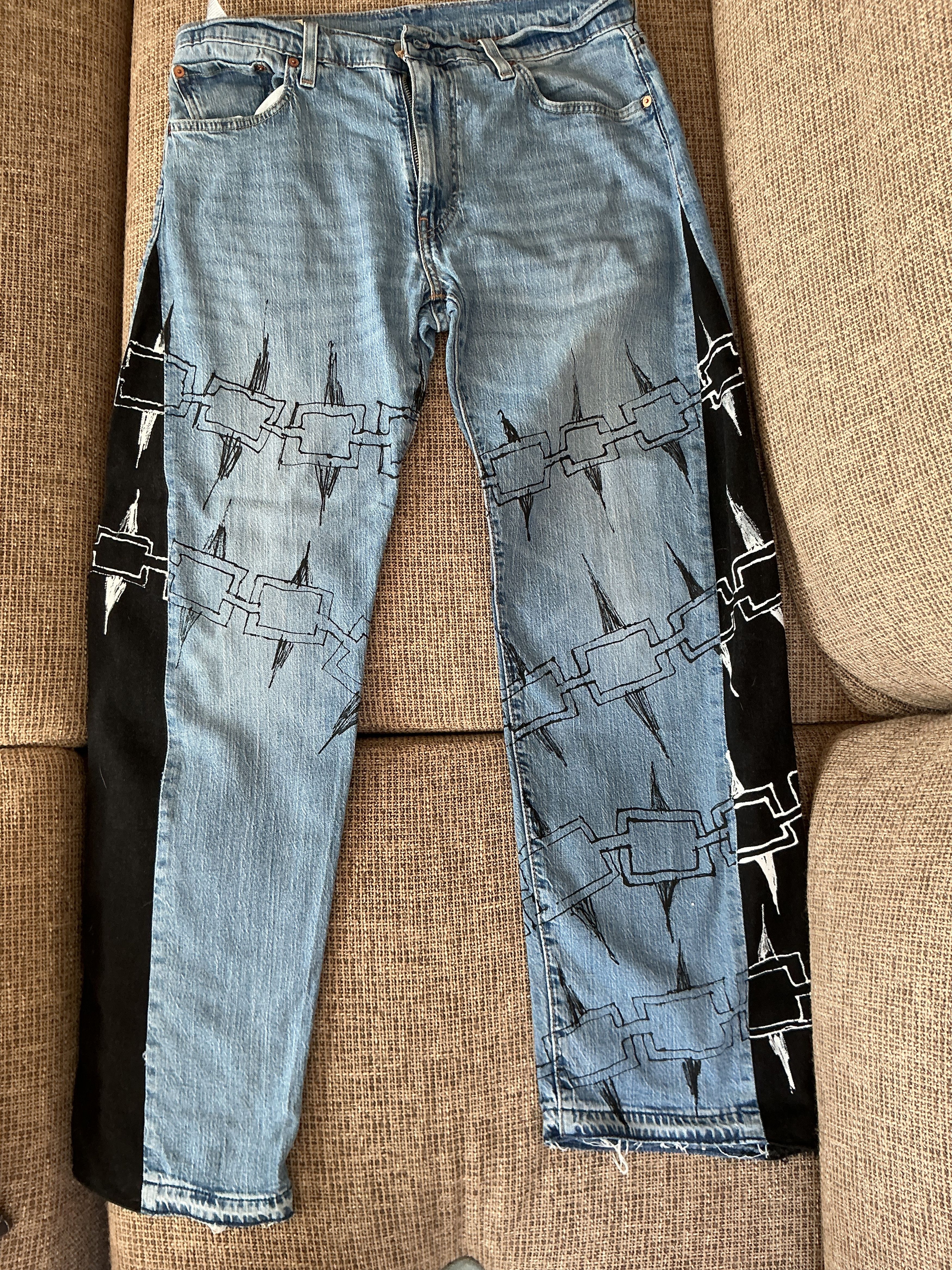 Other 1/1 Custom Hand-Modified Graphic Jeans Black Panel Size L Size US 33 - 1 Thumbnail