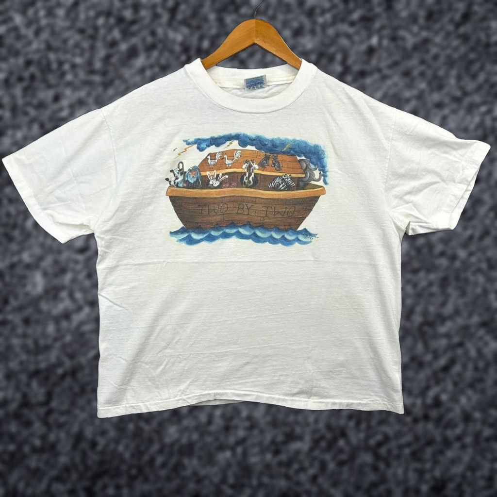 Hanes VINTAGE Hanes Men's White L Noah's Ark Graphic T-Shirt 100% Cotton 90s Ark Crew Neck Short Sleeve Tee Shirt Mens Size US L / EU 52-54 / 3 - 1 Thumbnail