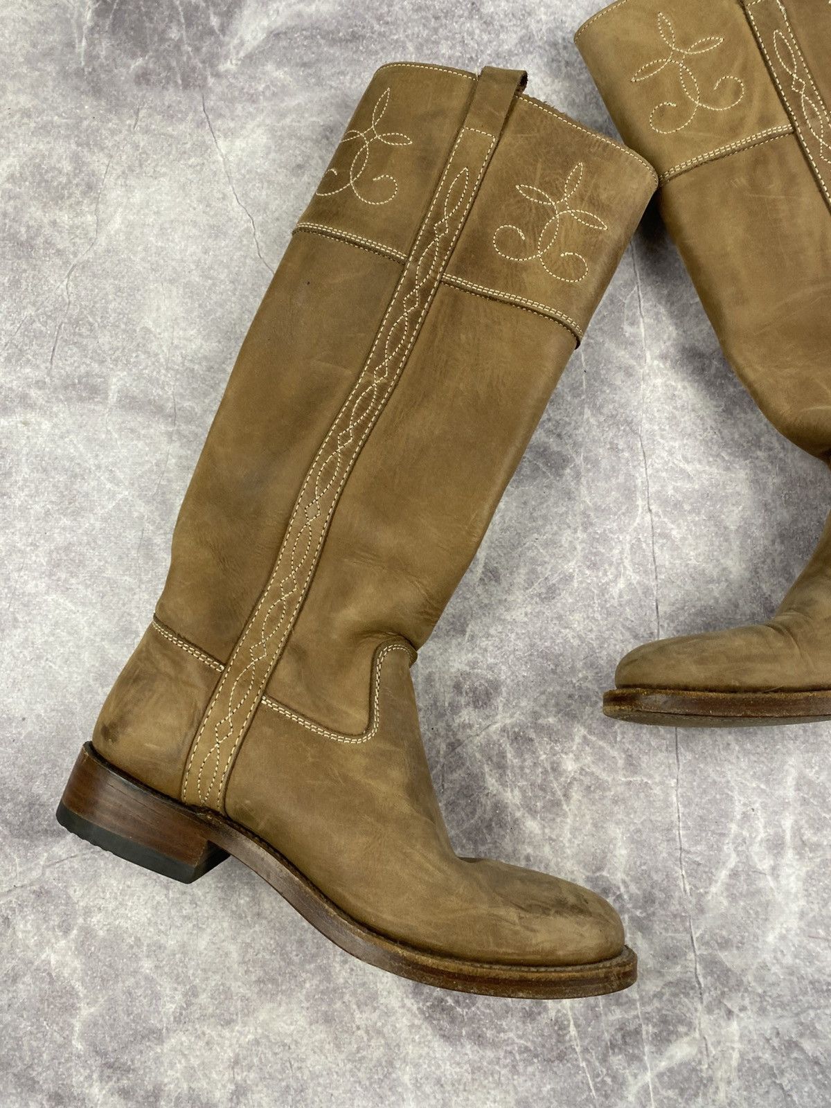 Sancho Boots Sancho Boots leather western knee-high boots beige size: 37 Size US 7 / IT 37 - 9 Thumbnail
