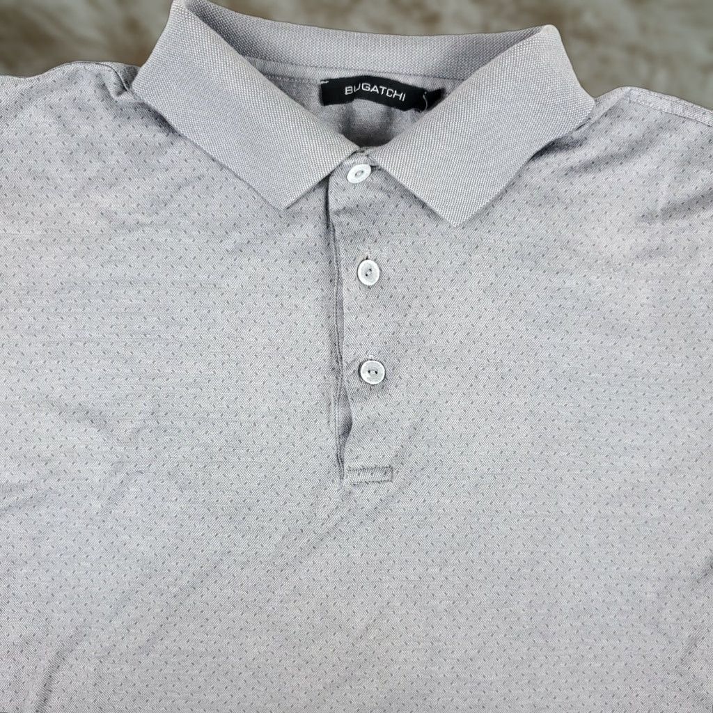 BUGATCHI BUGATCHI Gray Polo Shirt Short Sleeve Mens XL Cotton 100% Geometric Preppy 90s Golf Lacrosse Rugby N/A (no extra) Size US XL / EU 56 / 4 - 1 Thumbnail
