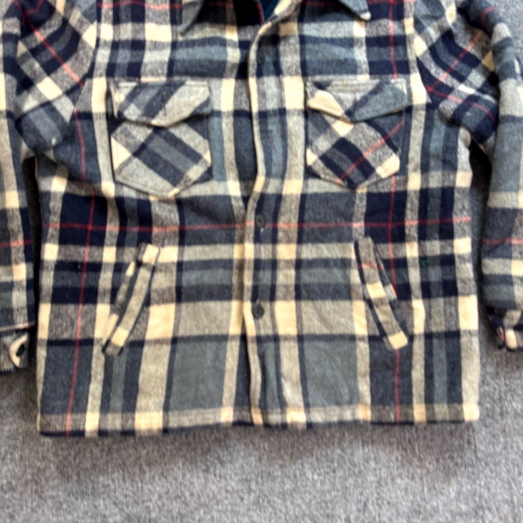 Sears VINTAGE Sears Men's L Reg Wool Coat Jacket Shacket Plaid Button Casual Work Outerwear Size US L / EU 52-54 / 3 - 5 Thumbnail