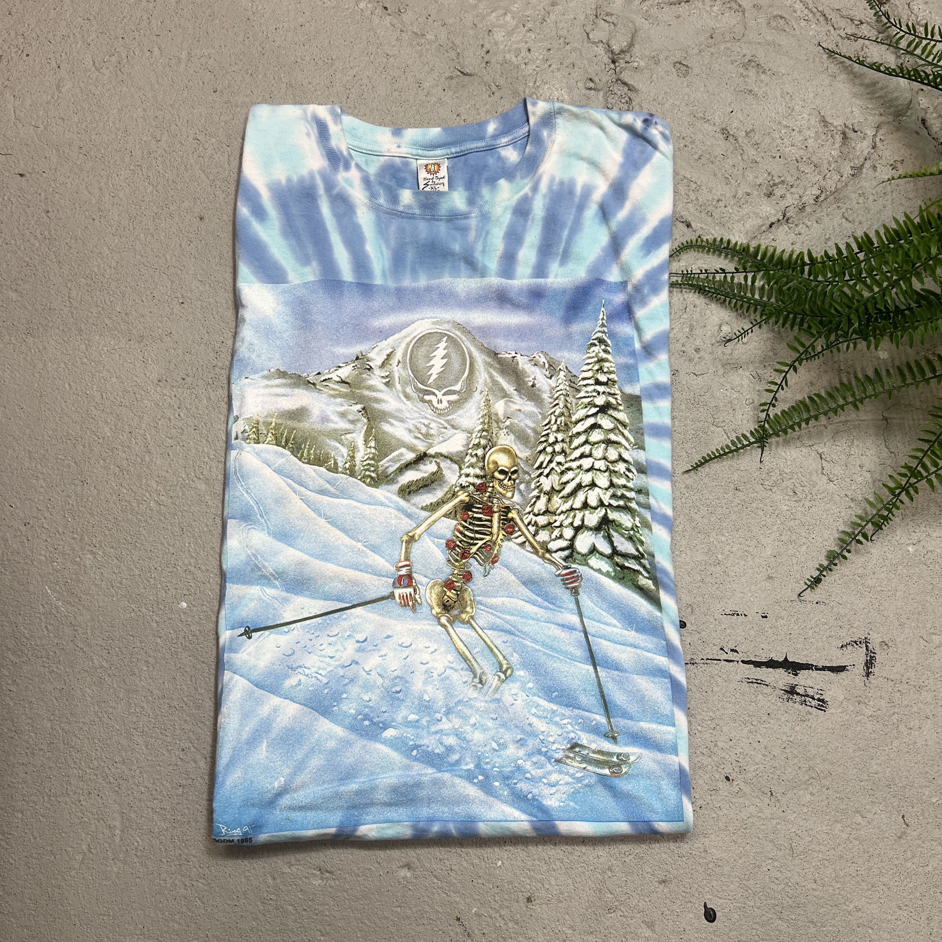 Grateful Dead × Vintage 1995 Grateful Dead Skiing Skeleton Promo Tie Dye Tee Size US XL / EU 56 / 4 - 1 Thumbnail