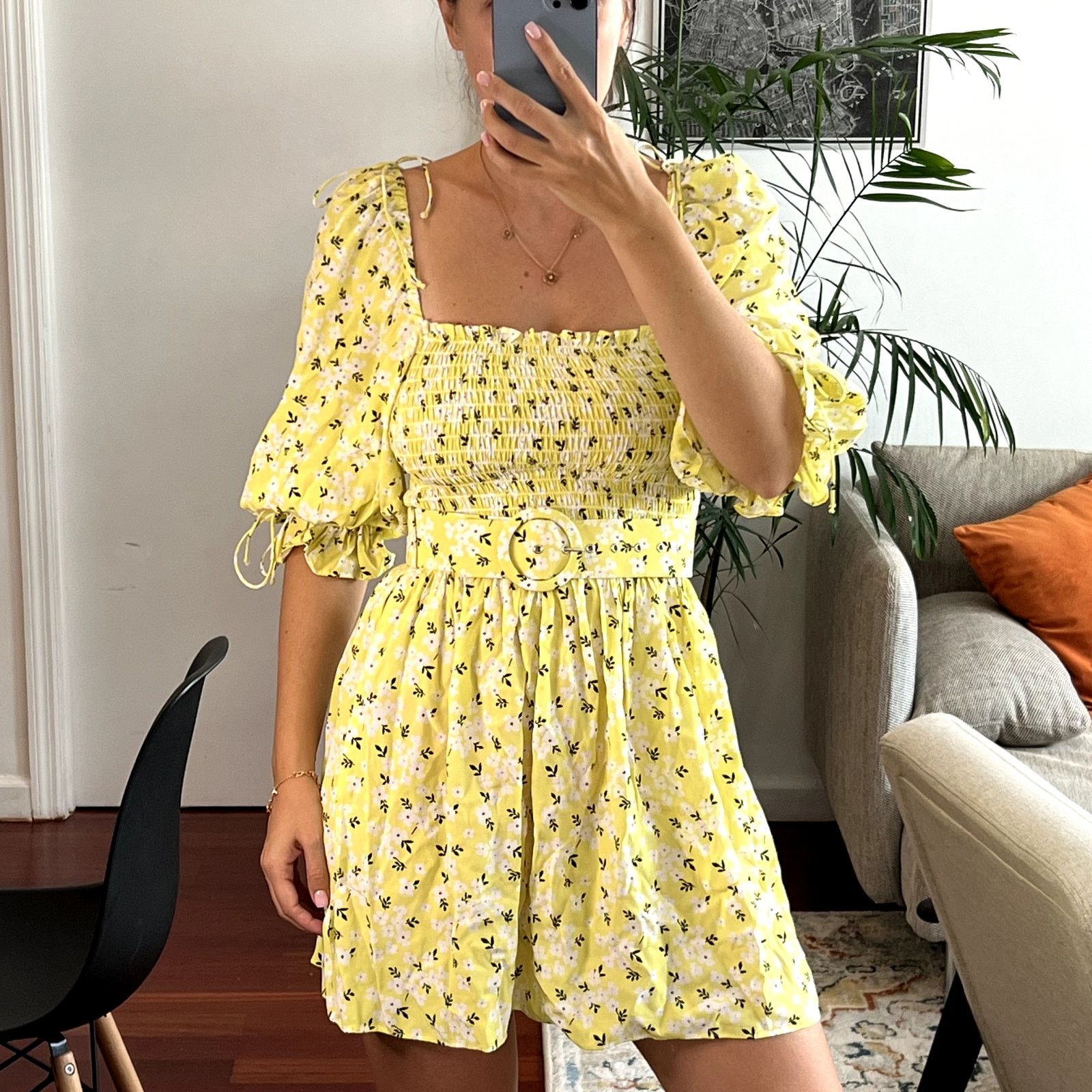 For Love & Lemons For Love & Lemons Chrysanthemum Mini Yellow Dress Size XS Size XS / US 0-2 / IT 36-38 - 1 Thumbnail