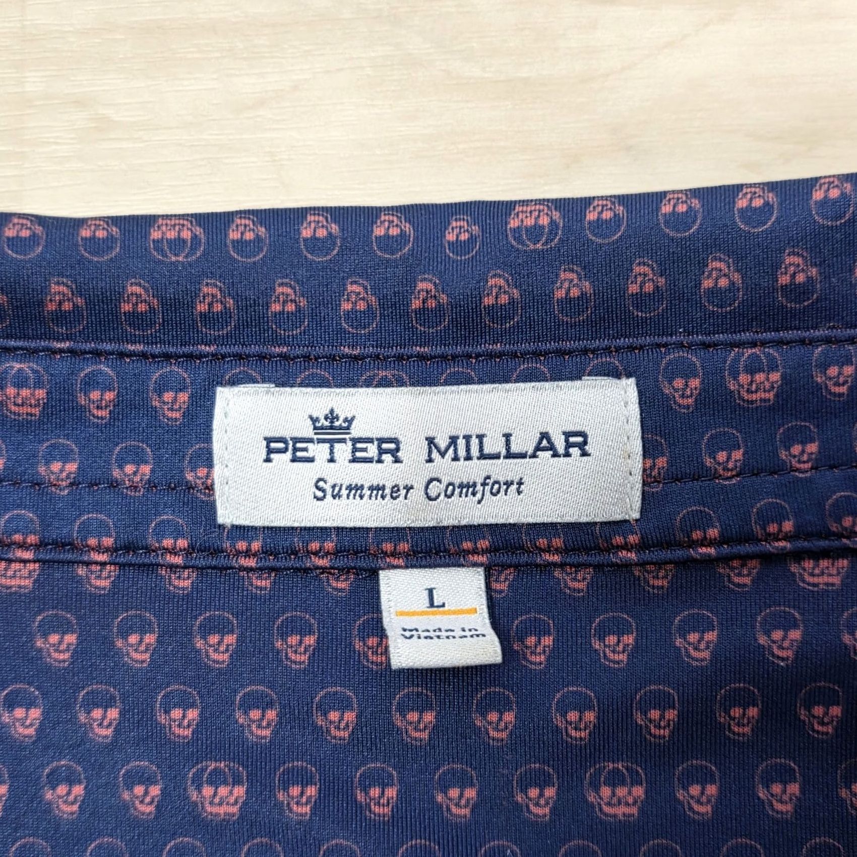 Peter Millar Peter Millar Cimarron Hills Golf Summer Comfort Polo Shirt Skull Print Large Blue Geometric Outdoor Short Sleeve Mens Polo Shirt Size US L / EU 52-54 / 3 - 3 Thumbnail