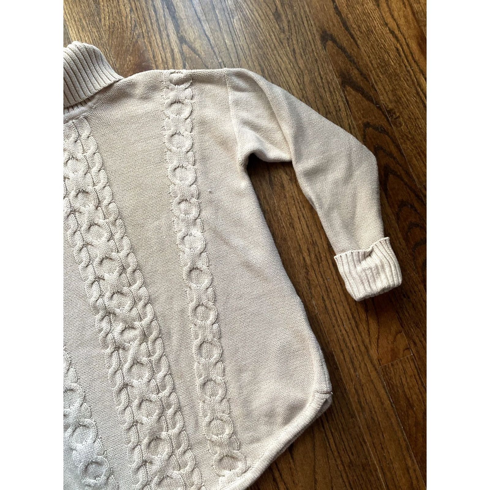 Vintage LL Bean Womens Large Beige Cotton Cable Knit Turtleneck Sweater Size L / US 10 / IT 46 - 3 Thumbnail