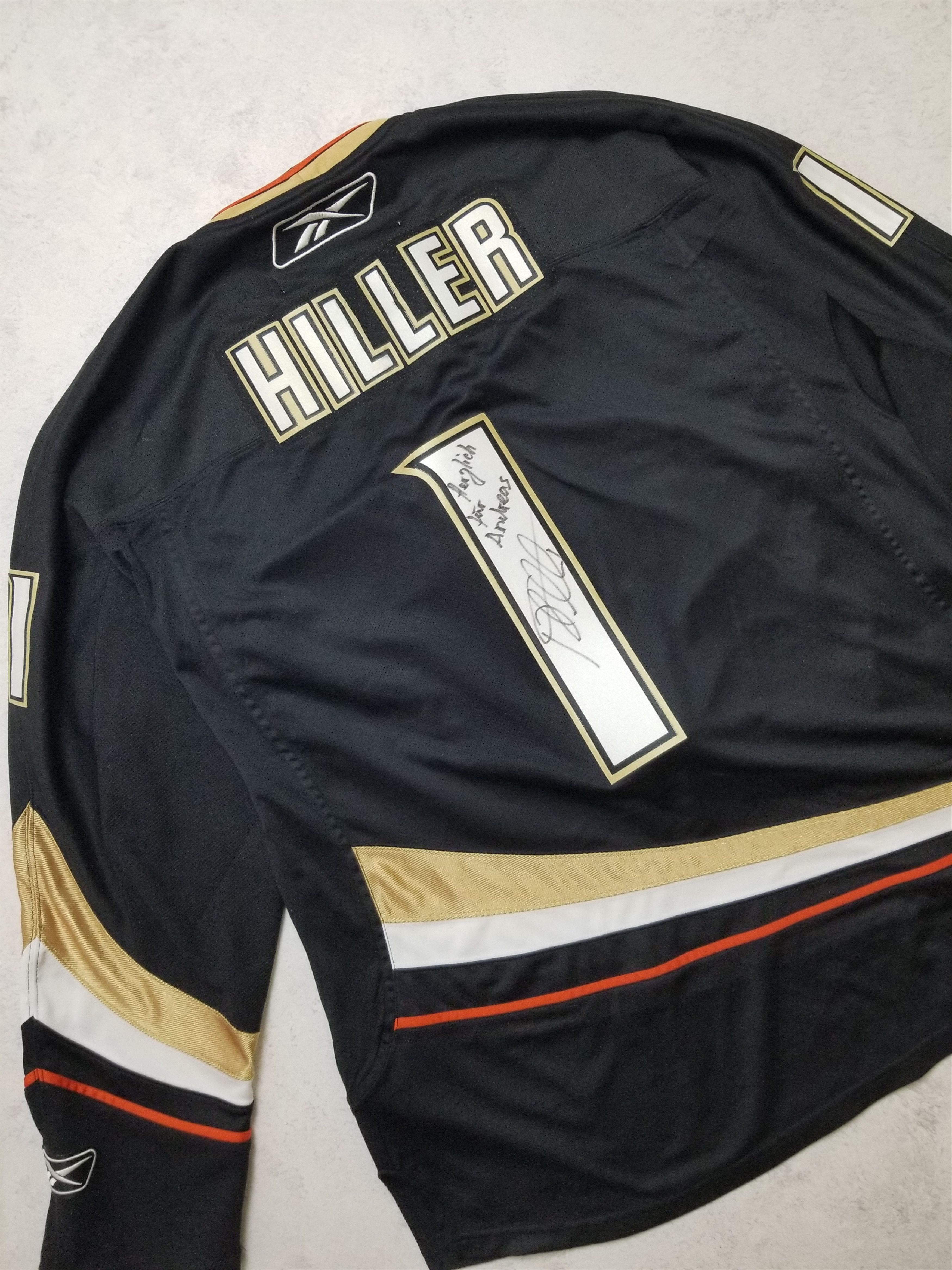 Reebok Anaheim Ducks #1 Jonas Hiller Signed Autographed Jersey Size US XL / EU 56 / 4 - 7 Thumbnail