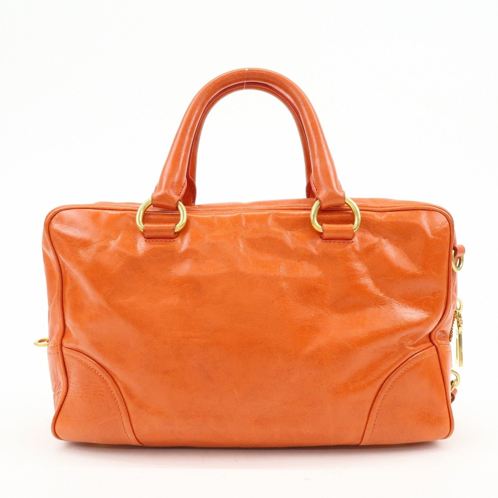 Prada Prada Logo Leather Duffle Bag Orange Size ONE SIZE - 2 Thumbnail