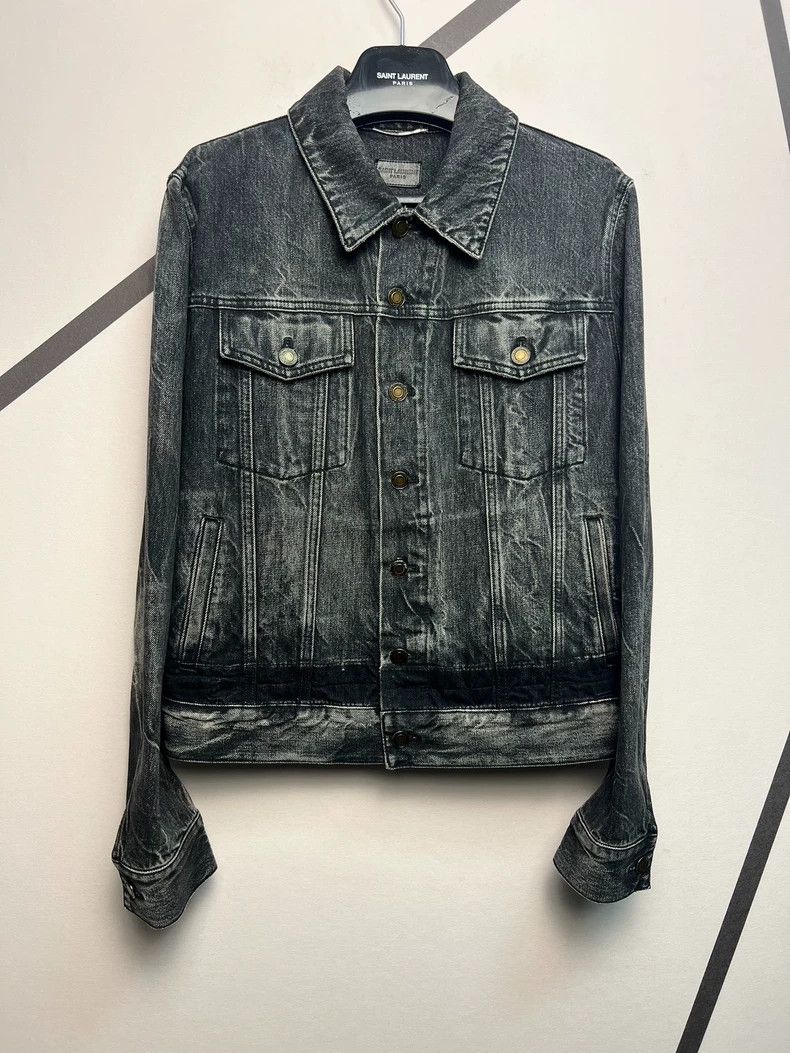 Saint Laurent Black Distressed Denim Jacket-dmc